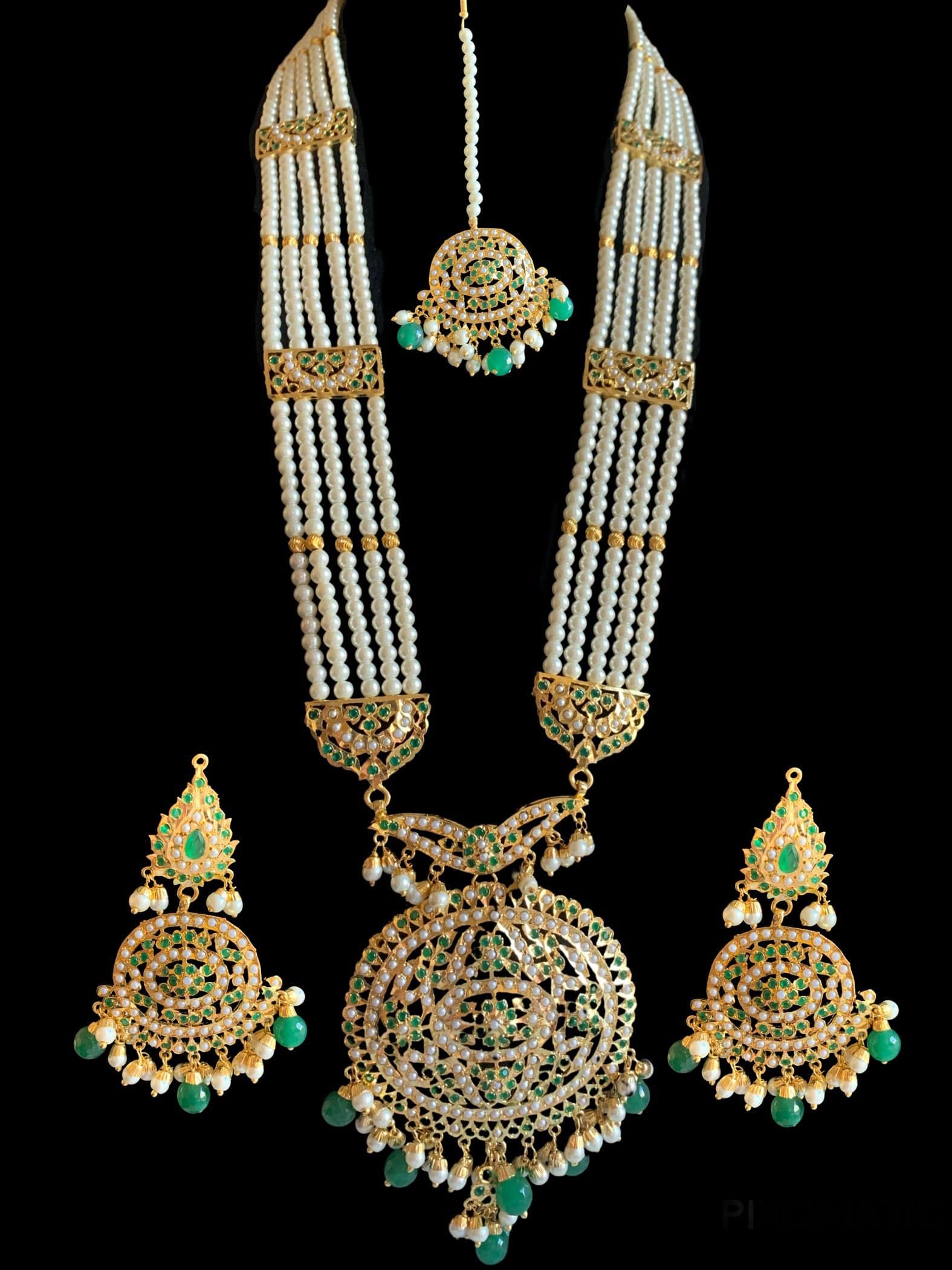 DLN21 Simran rani haar in green  / emeralds  ( READY TO SHIP)