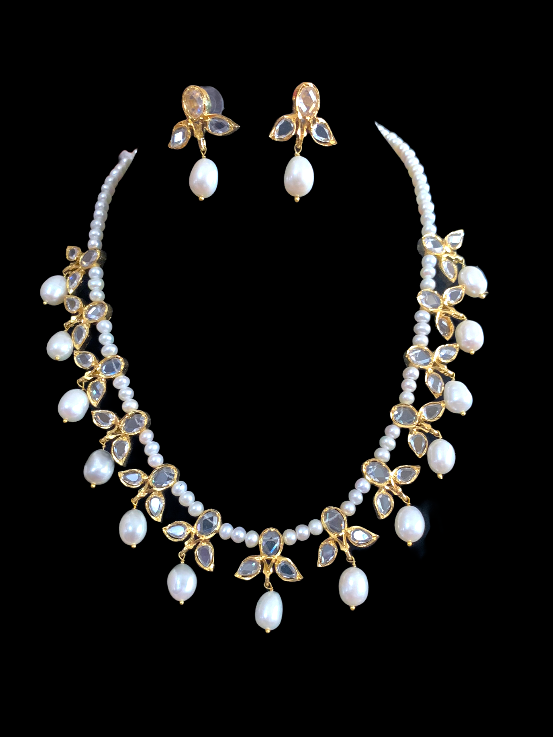 ZAFRIN gold plated silver necklace set in fresh water pearls ( SHIPS IN 4 WEEKS )