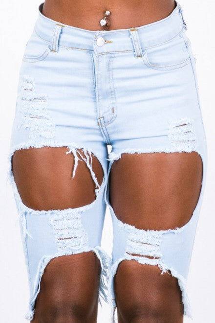 Light Blue Distressed Bermuda Shorts
