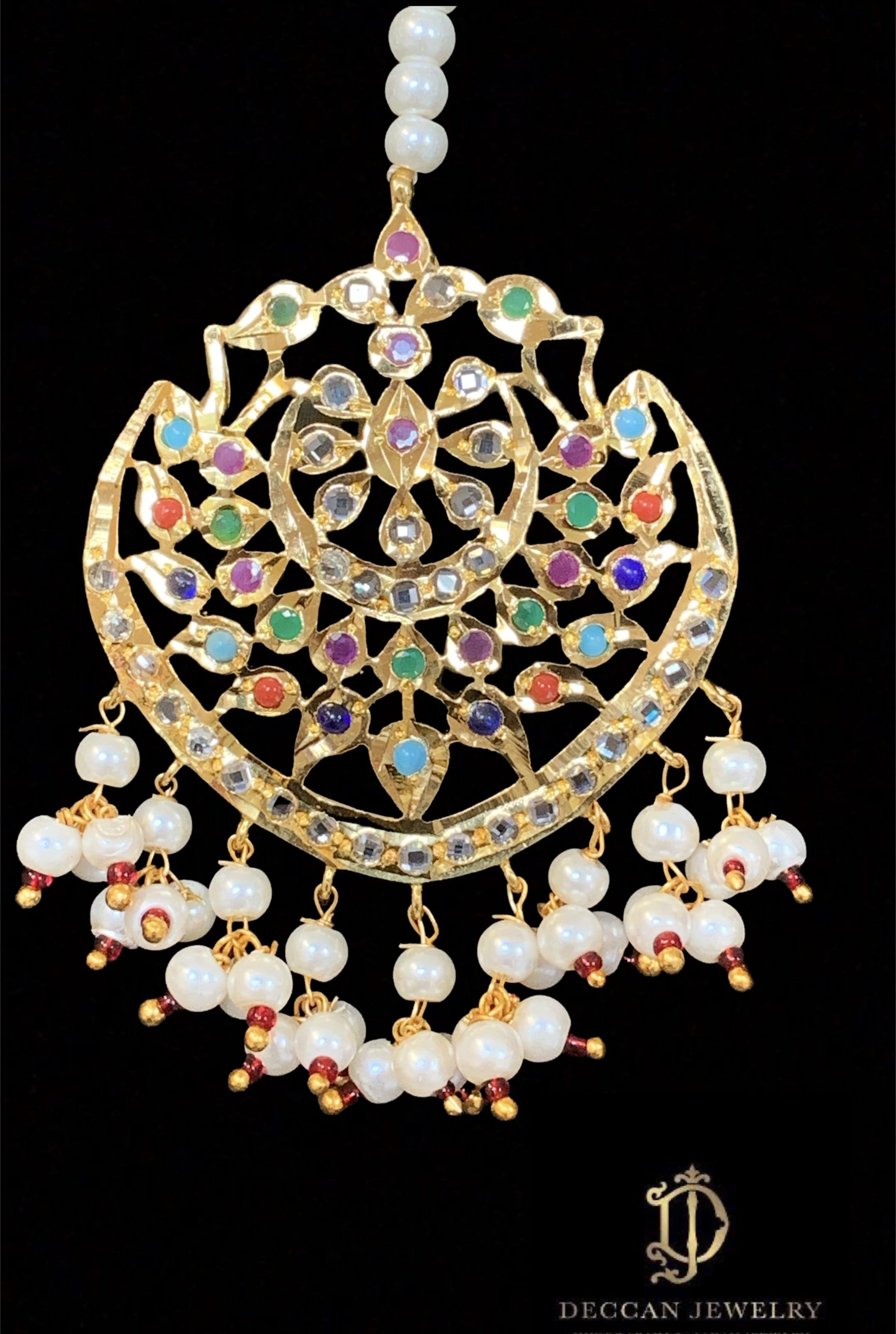 DJTK117 Shana navratan tika with pearls ( READY TO SHIP )