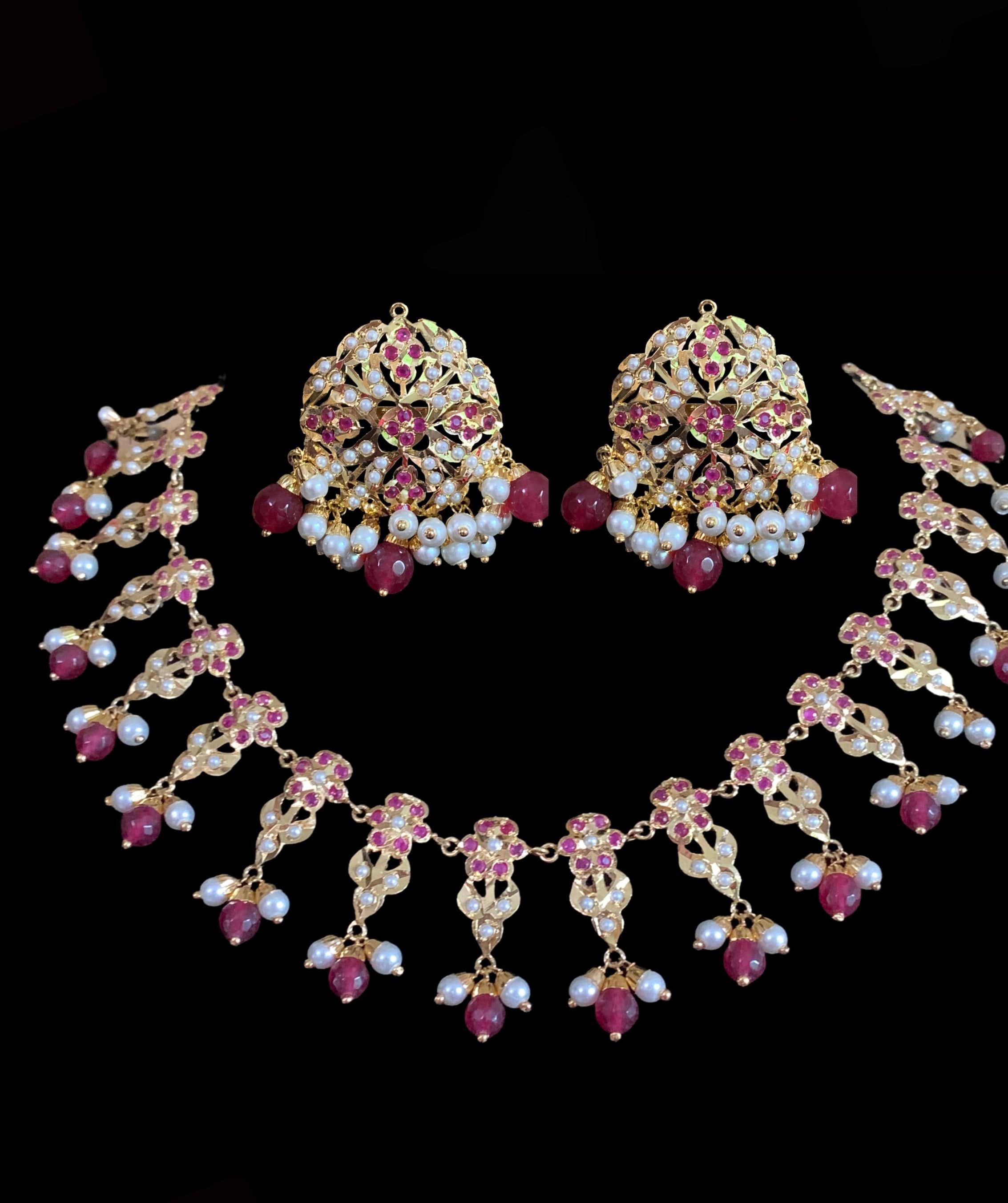 DNS168 Alea punjabi Jadau necklace  set - ruby   (SHIPS IN 2 WEEKS)