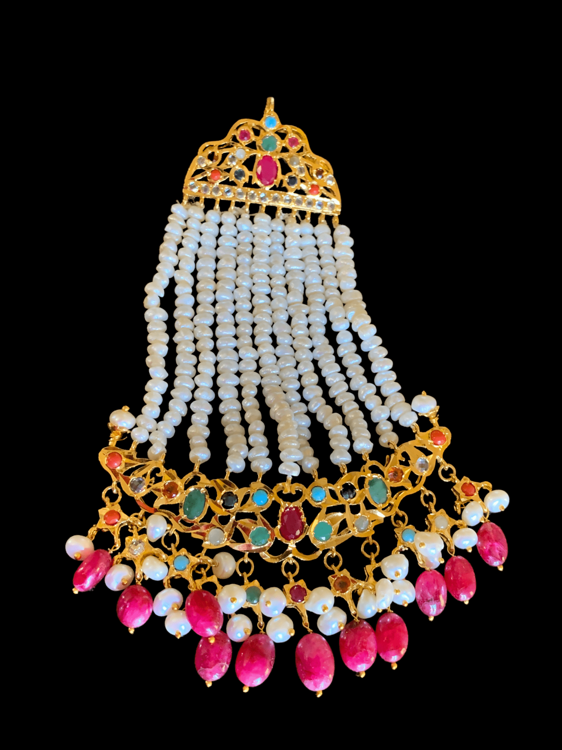 Hyderabadi navratan jhoomar in gold plated jhoomar ( SHIPS IN 4 WEEKS )