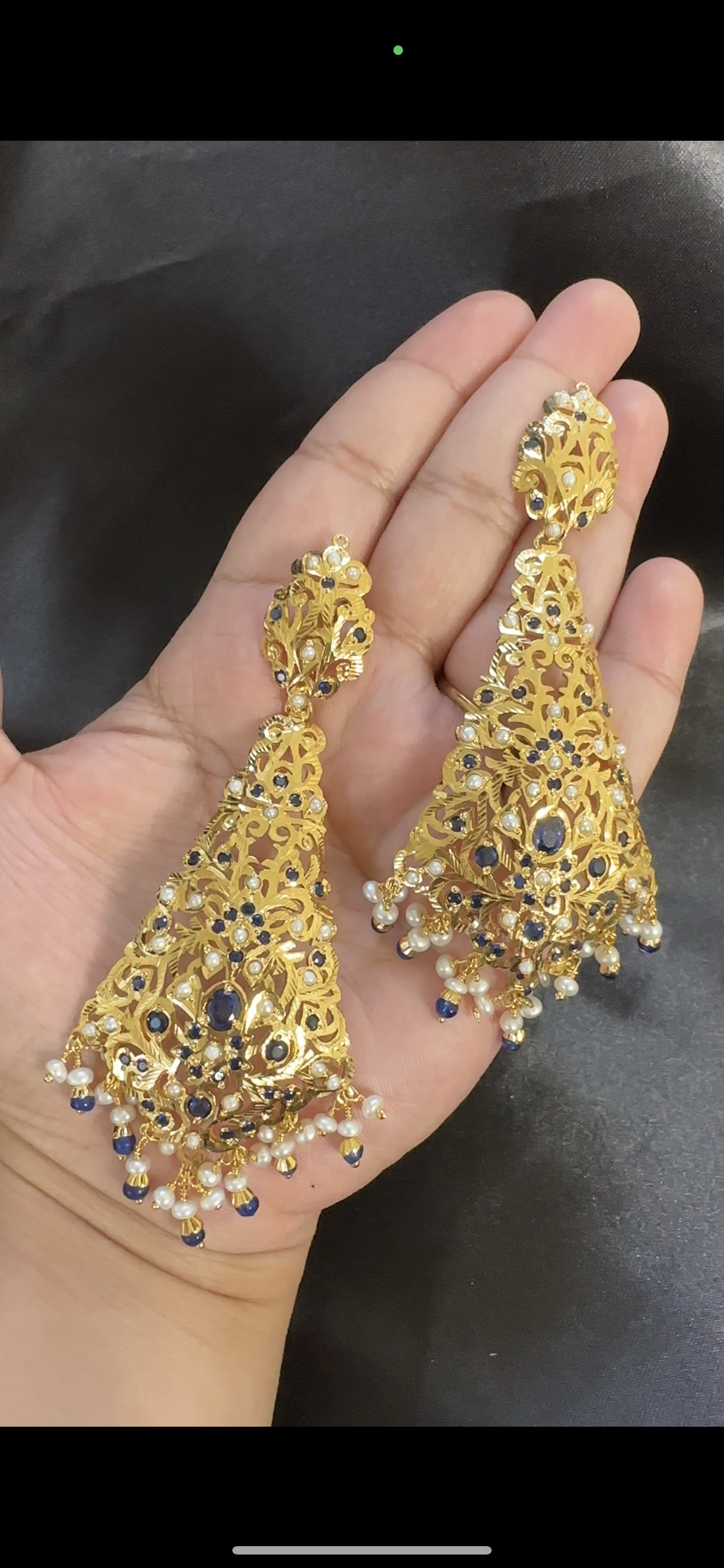 Sapphire pearl gold plated silver earrings ( READY TO SHIP )