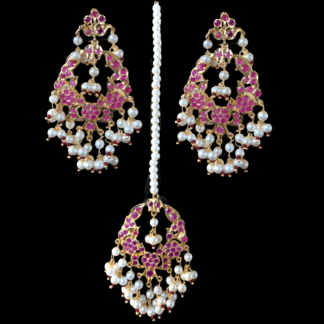 DJET25 Madhuri earrings tika set in ruby ( READY TO SHIP )