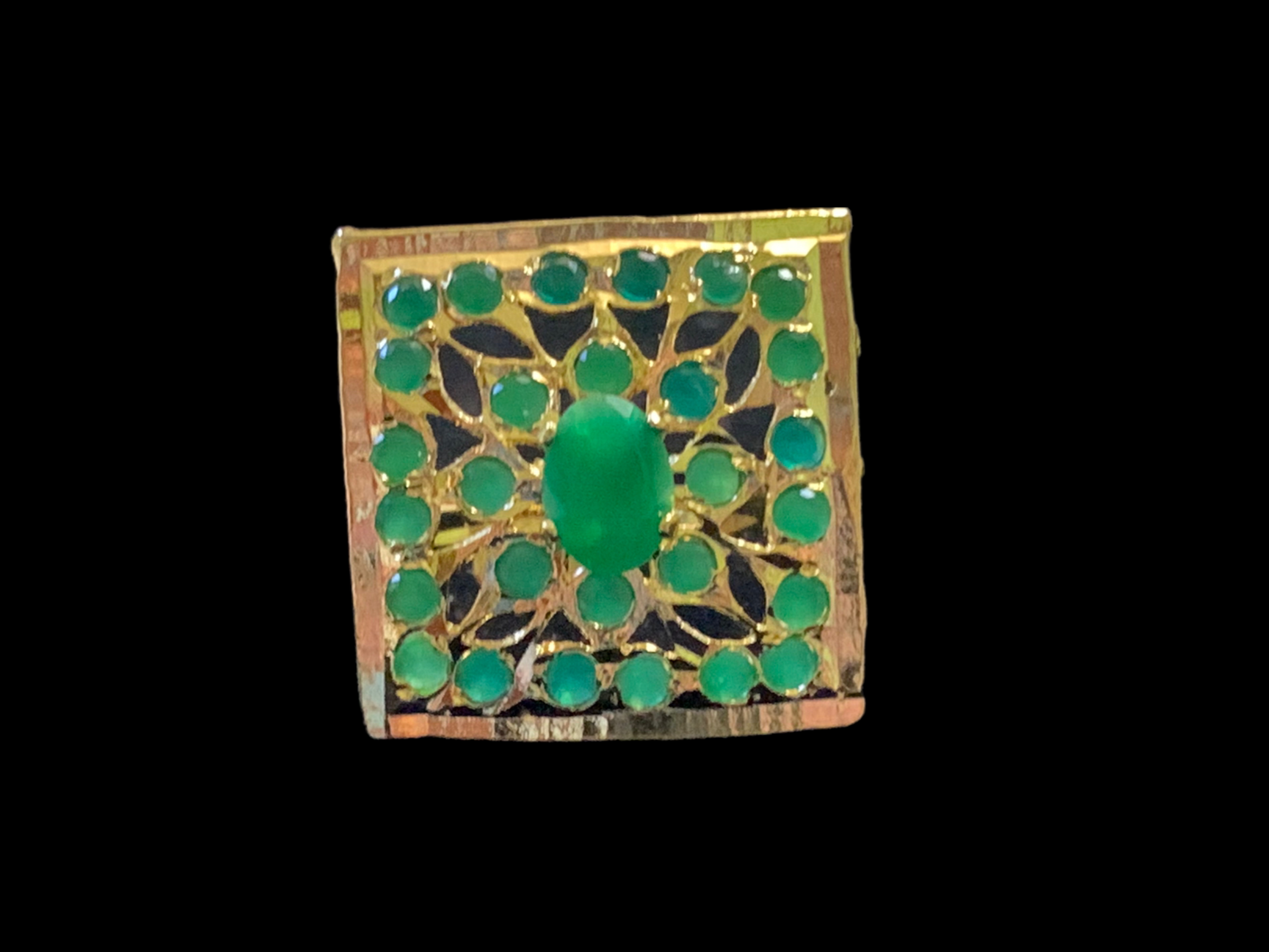 DJR84 Gold plated square ring- Green  ( READY TO SHIP)