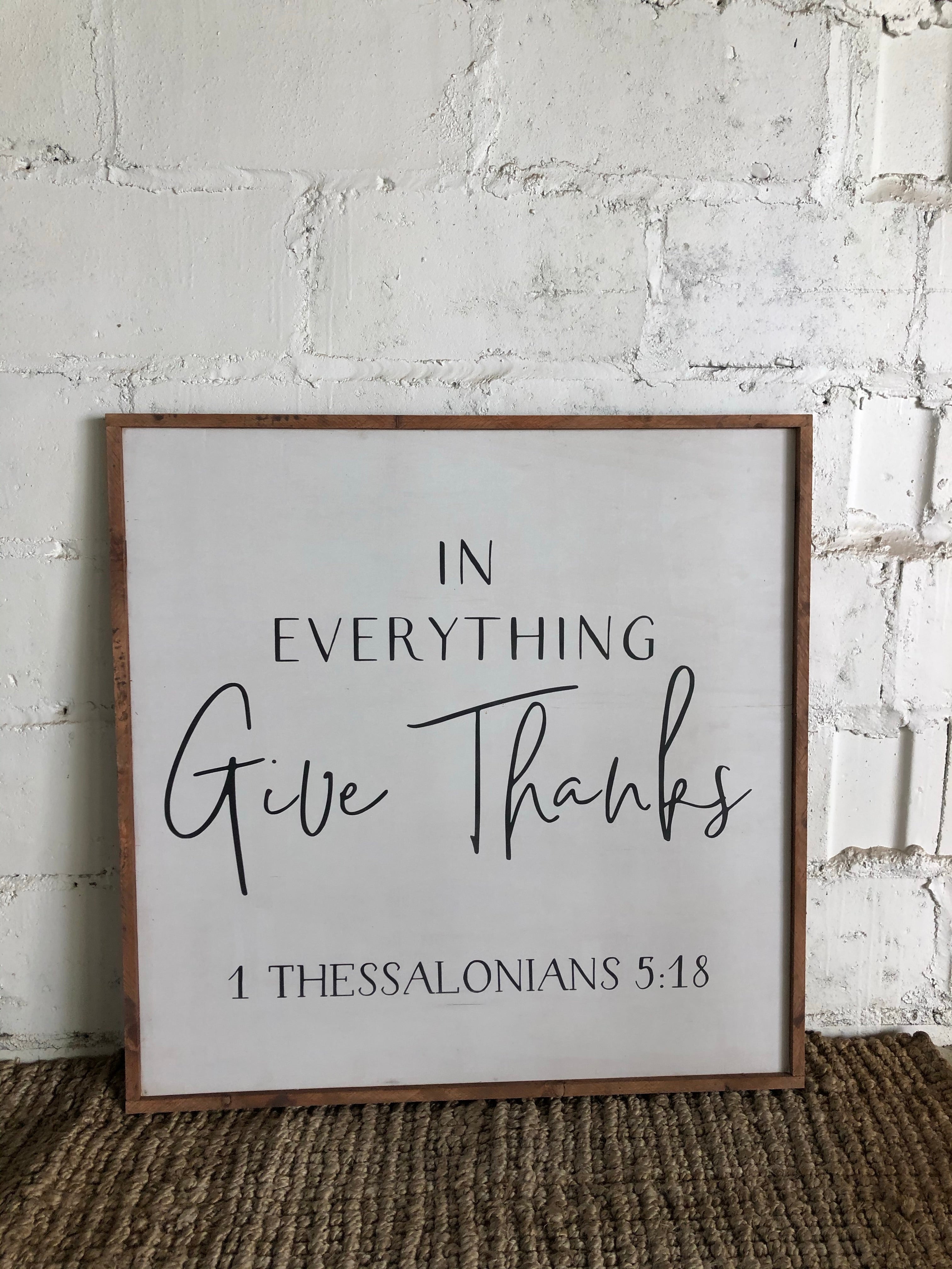 In everything give thanks framed wood art white/black/darkoil