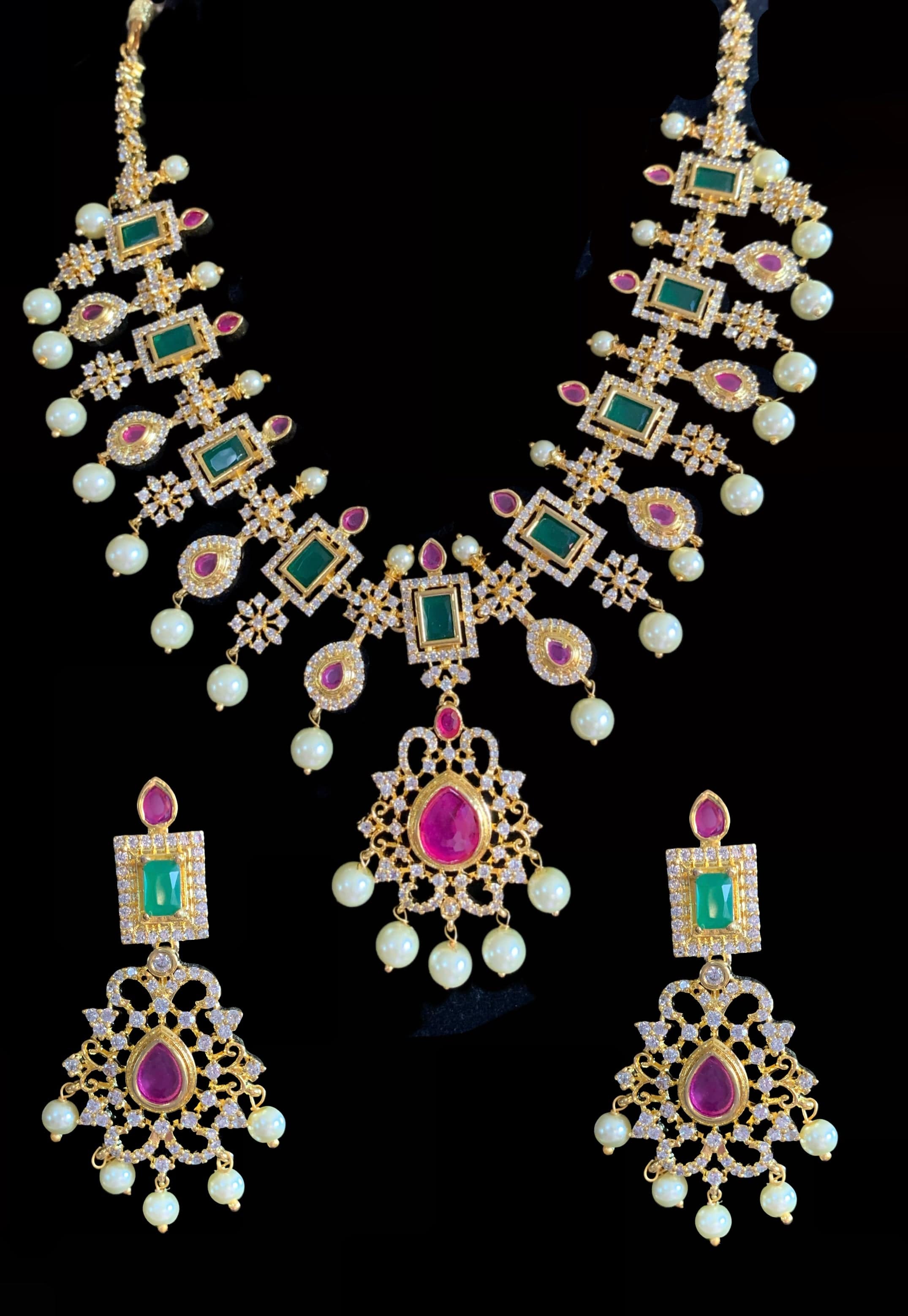 NS156 Mansha South Indian necklace set in ruby emerald (READY TO SHIP)