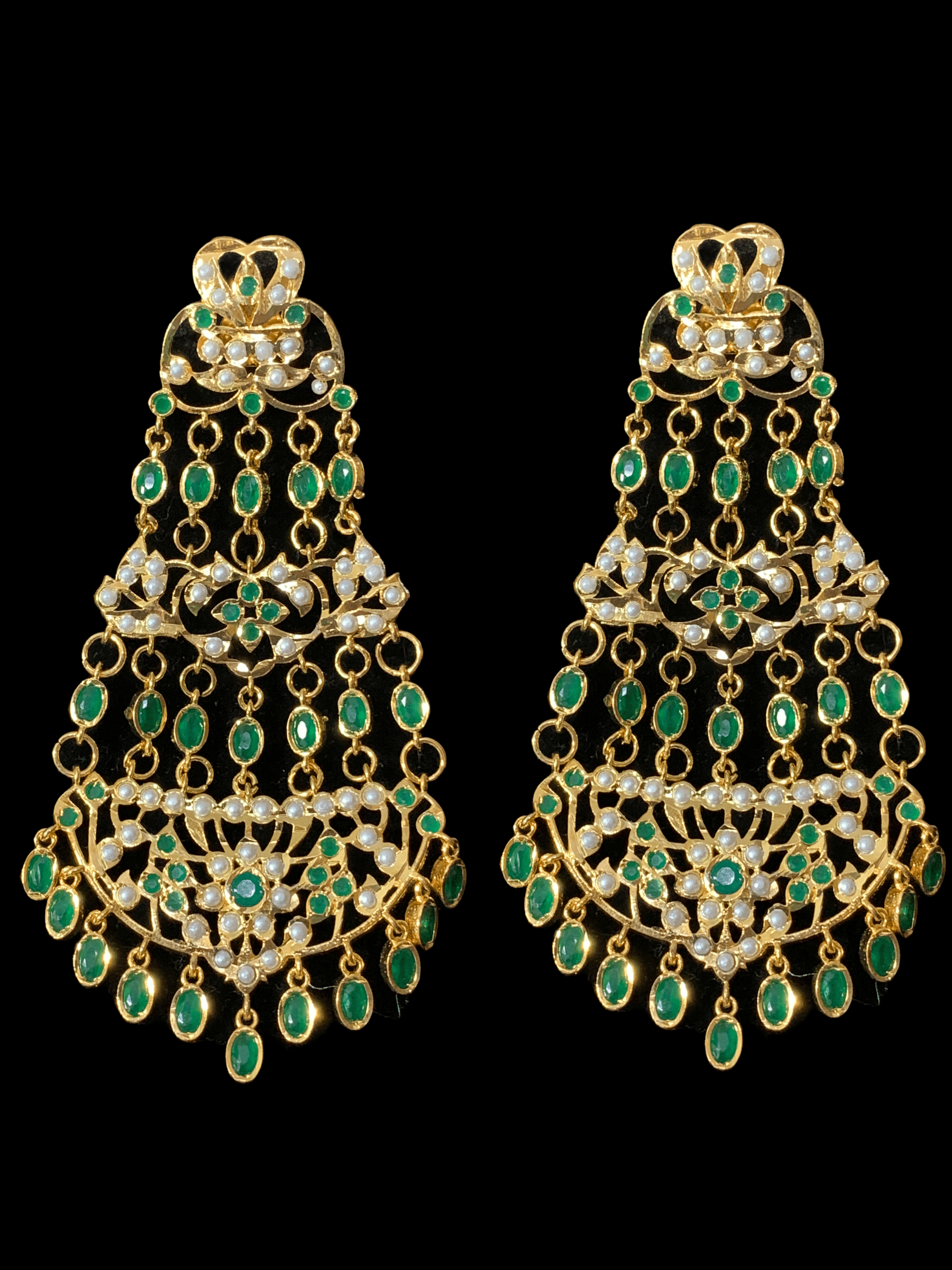 DER163 Naveen  jhoomar earrings ( green     ) (  SHIPS IN 3 WEEKS )