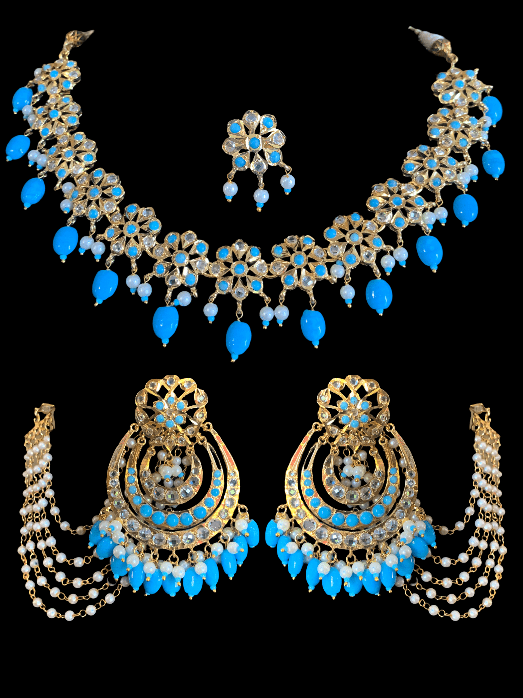 NS191 Malavika necklace set in turquoise ( SHIPS IN 4 WEEKS )