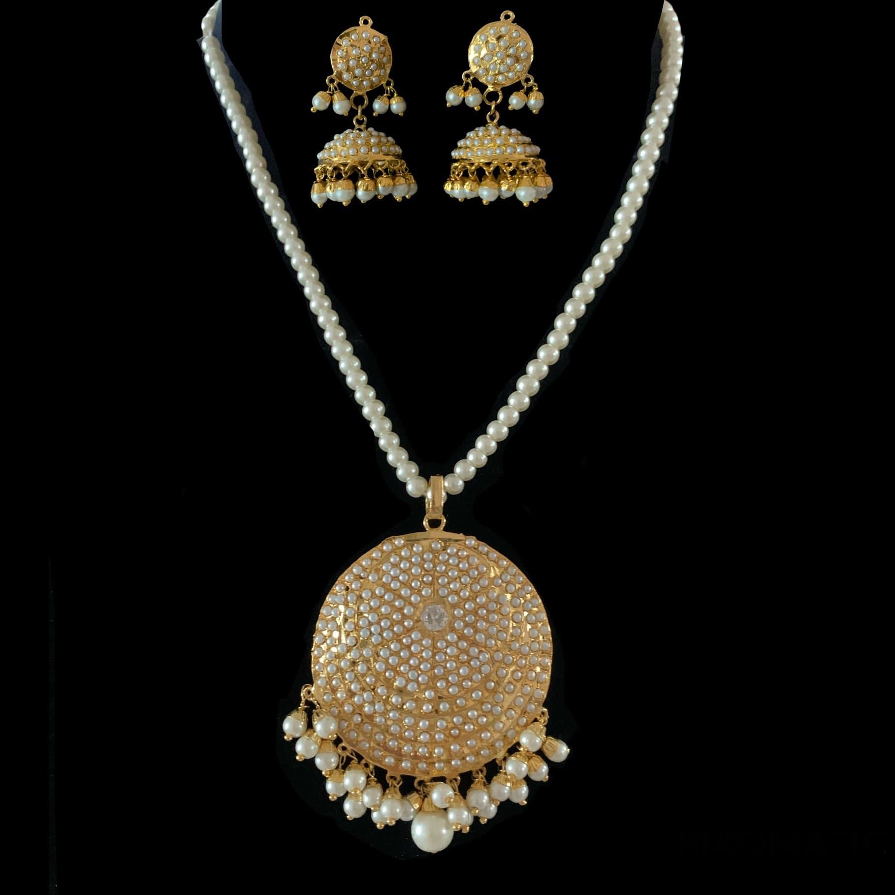 PS473 Ruhi jadau pendant set in pearls  ( READY TO SHIP )
