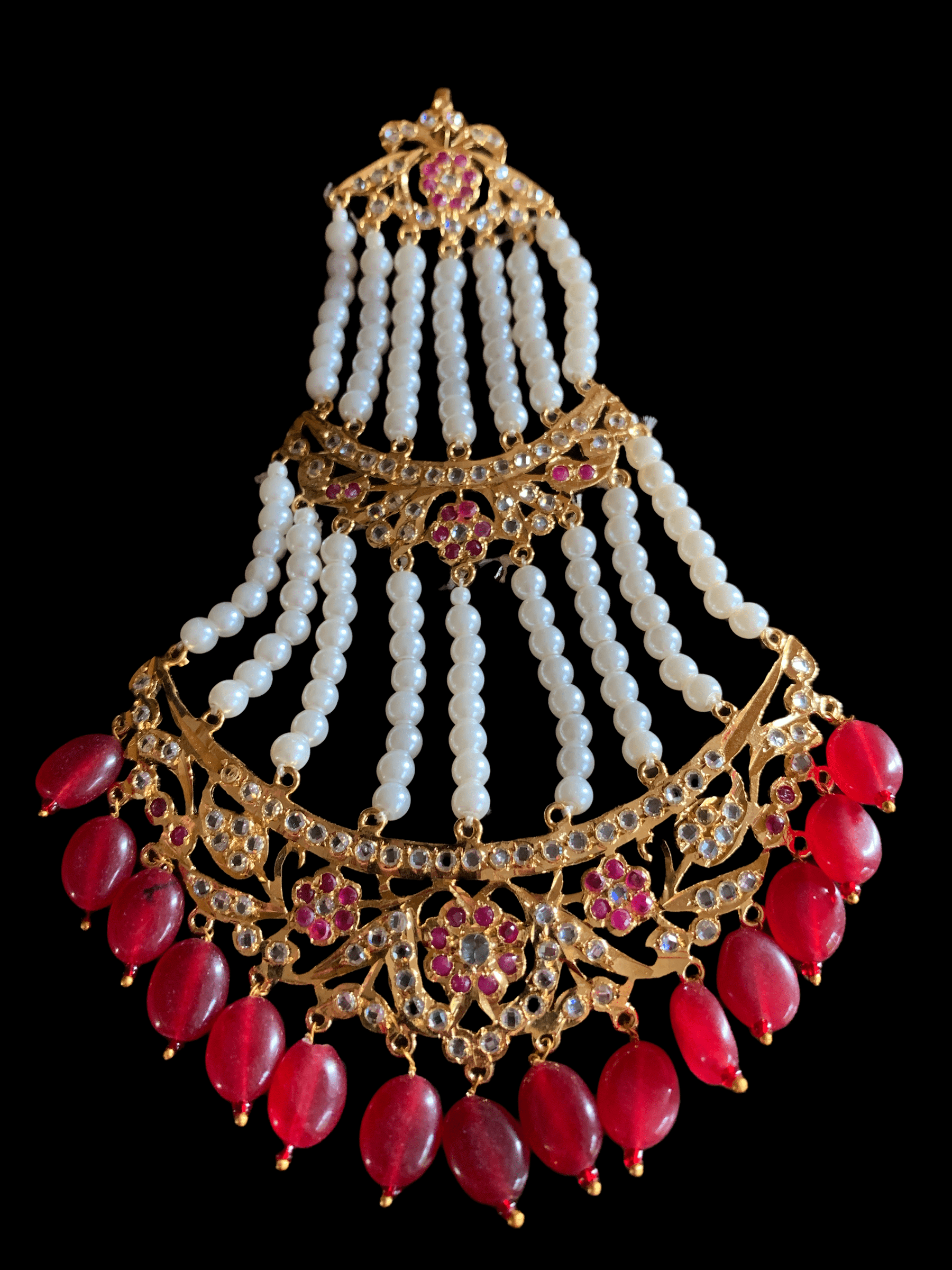DJHR18  Insia Hyderabadi jhoomar in ruby beads ( READY TO SHIP )