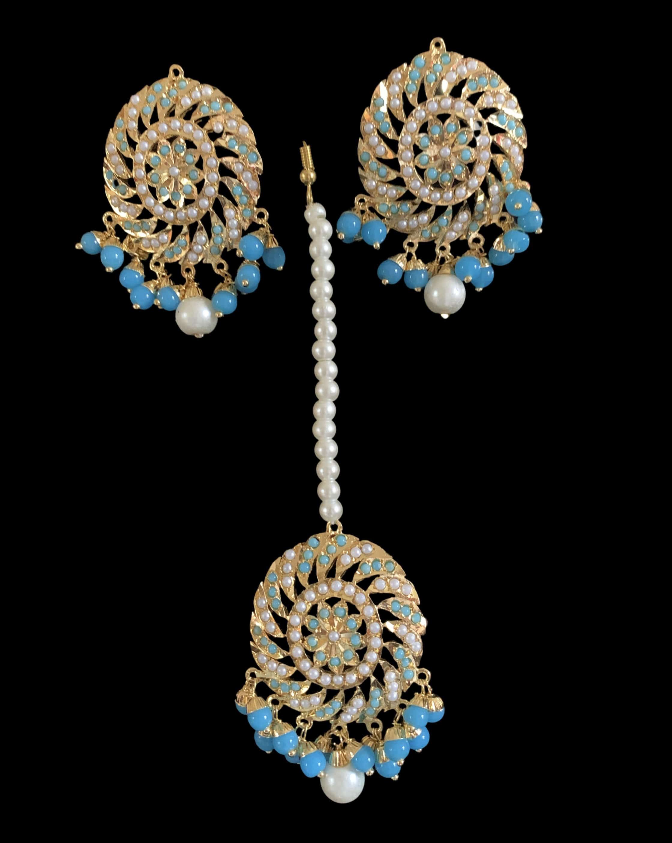 DJET31 Raabya punjabi Jadau earrings tika( Feroza / turquoise )( READY TO SHIP )