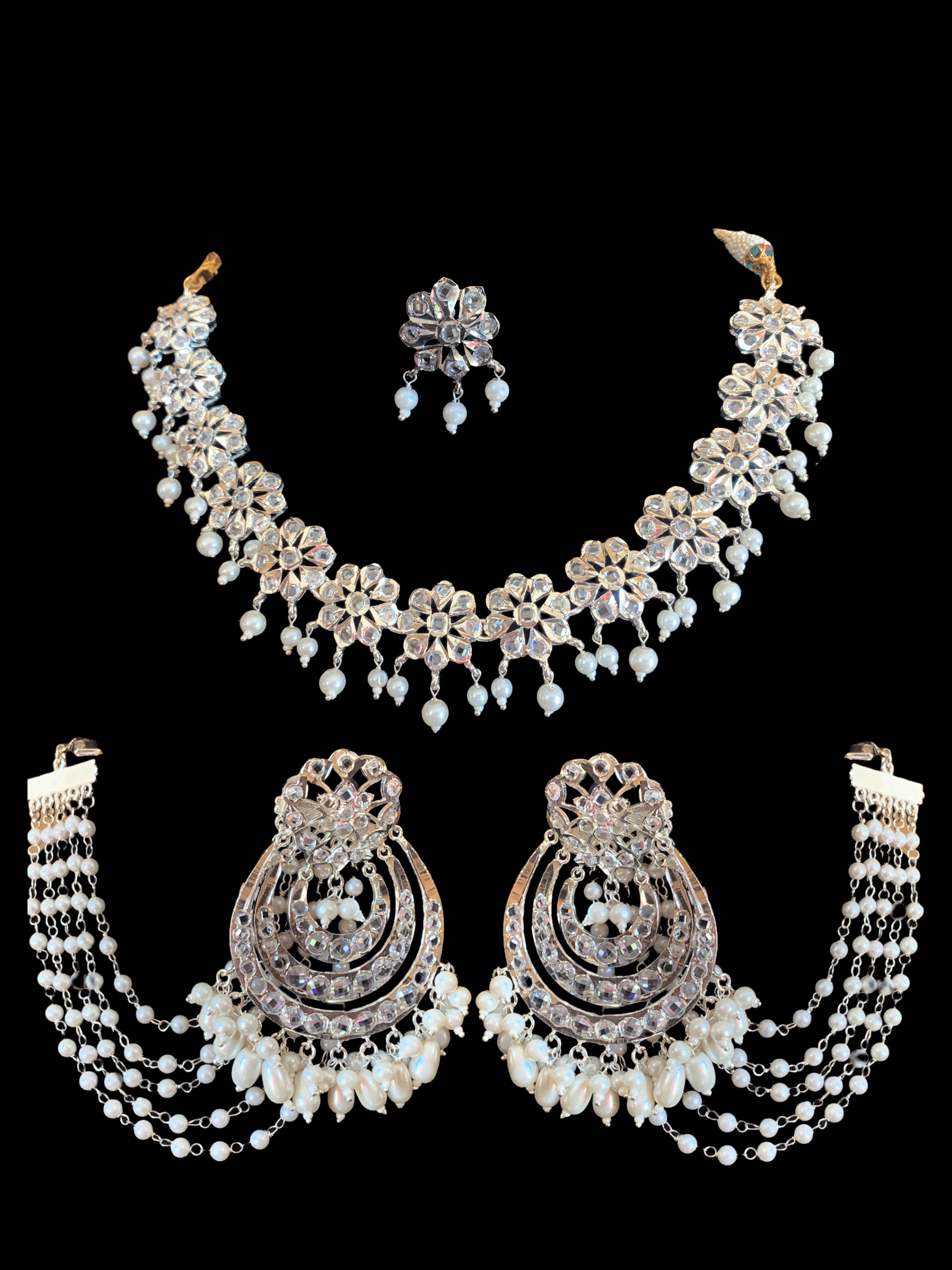 NS193 Malavika necklace set in silver plating   ( SHIPS IN 3 WEEKS )