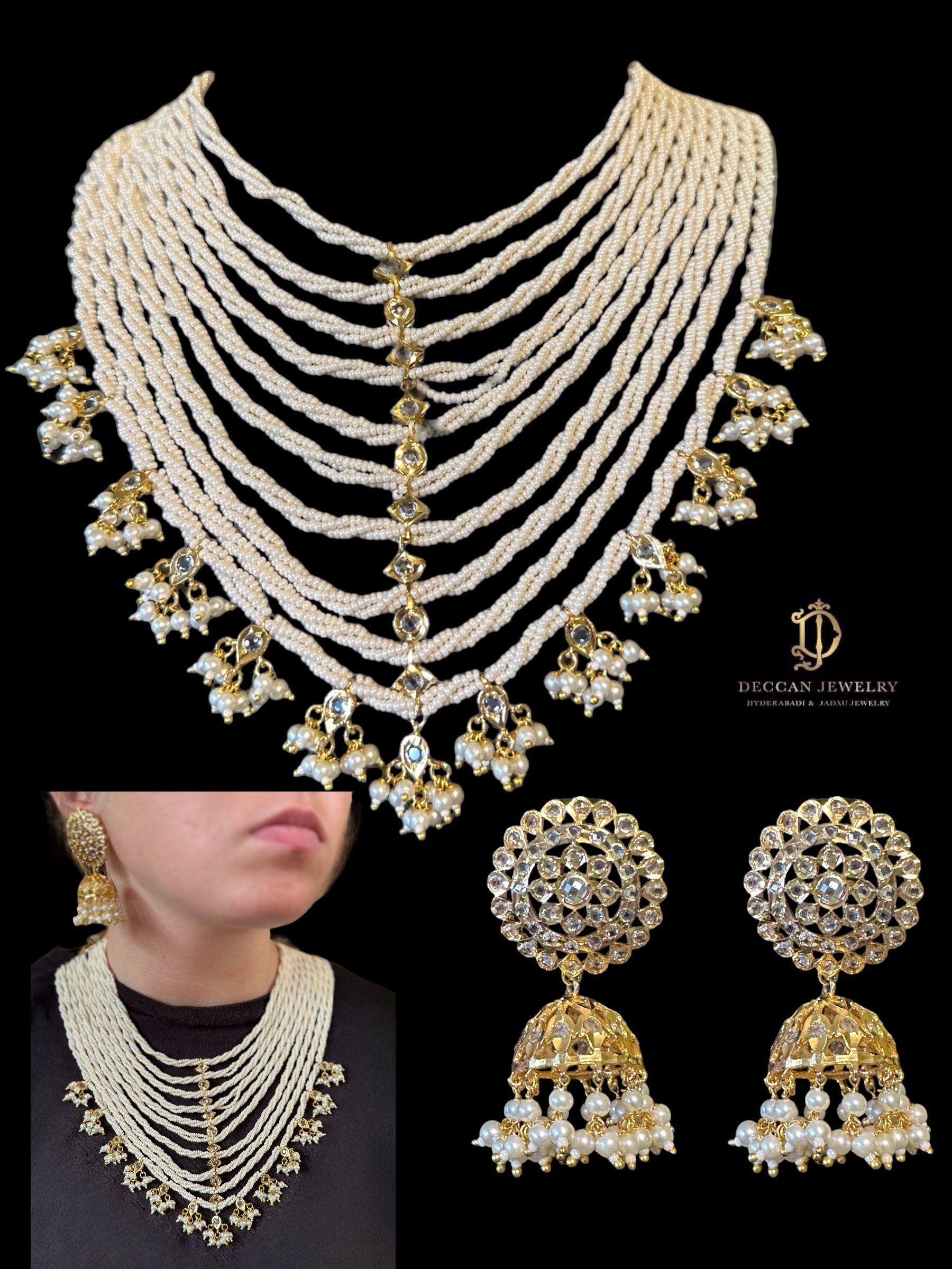 DNS10 Mala pearl necklace with jhumka ( READY TO SHIP  )