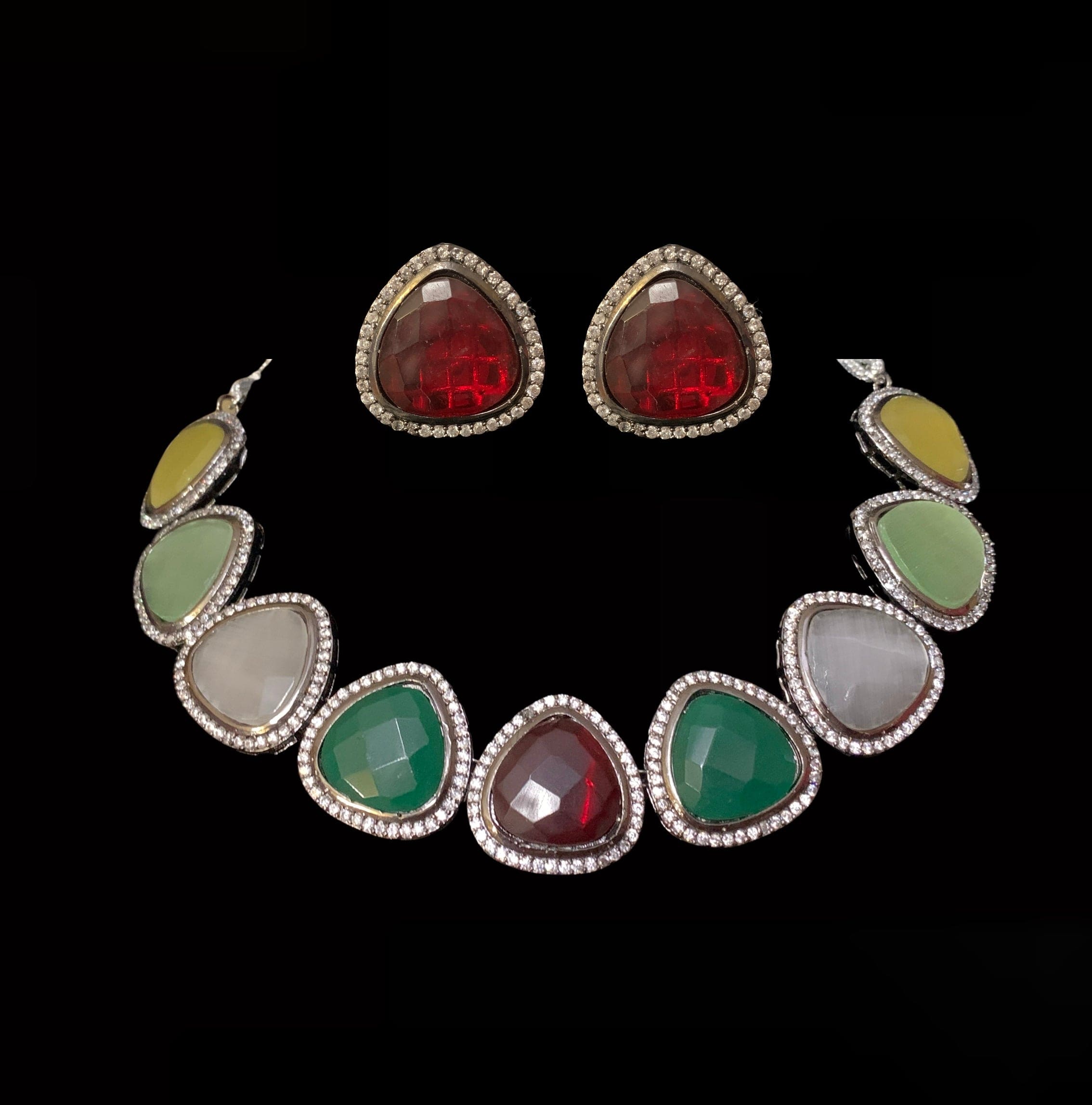 NS7 Victorian plated cz necklace - multicolor   ( READY TO SHIP )