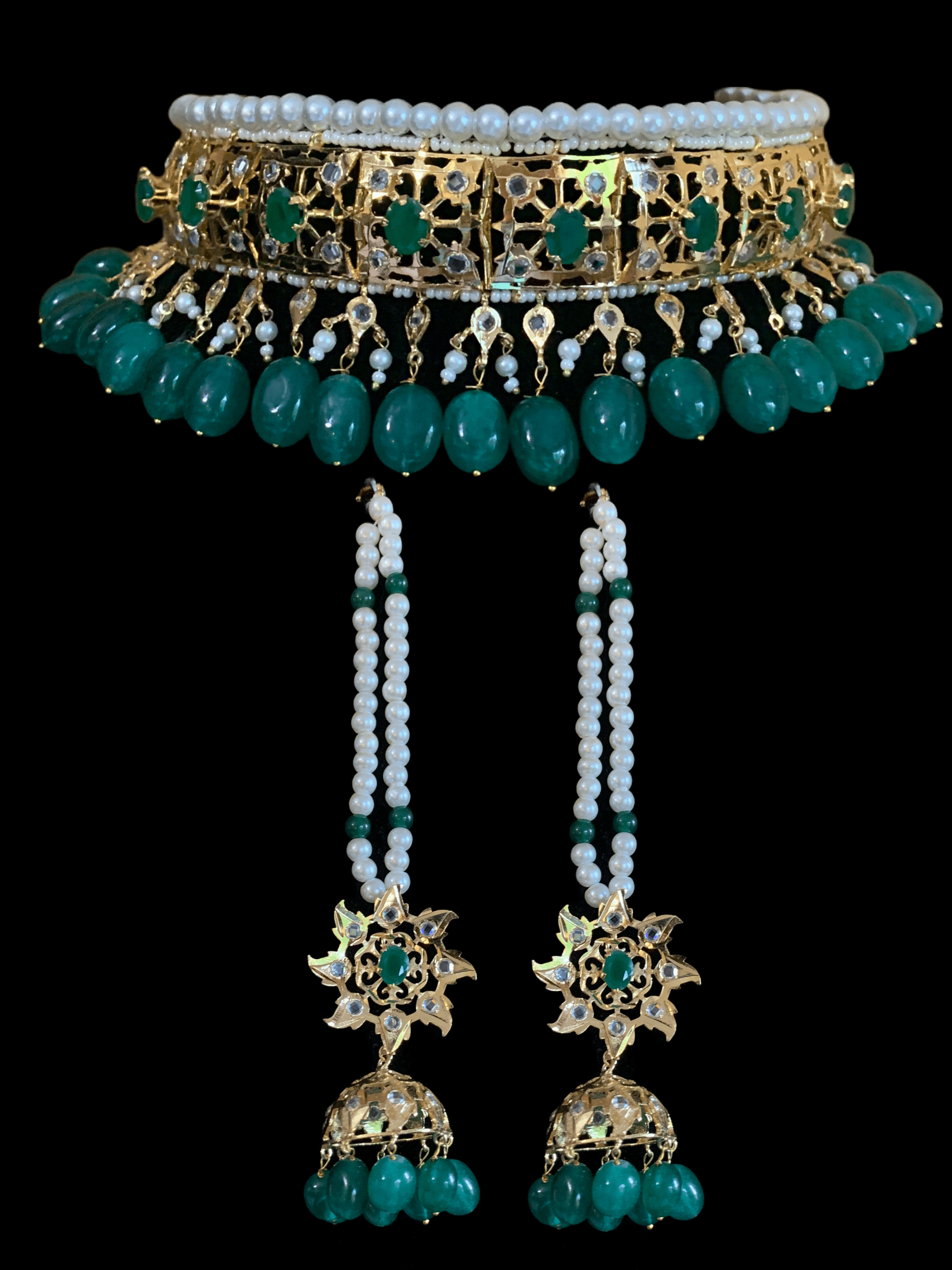 C110 jadavi lacha in emerald beads (READY TO SHIP  )