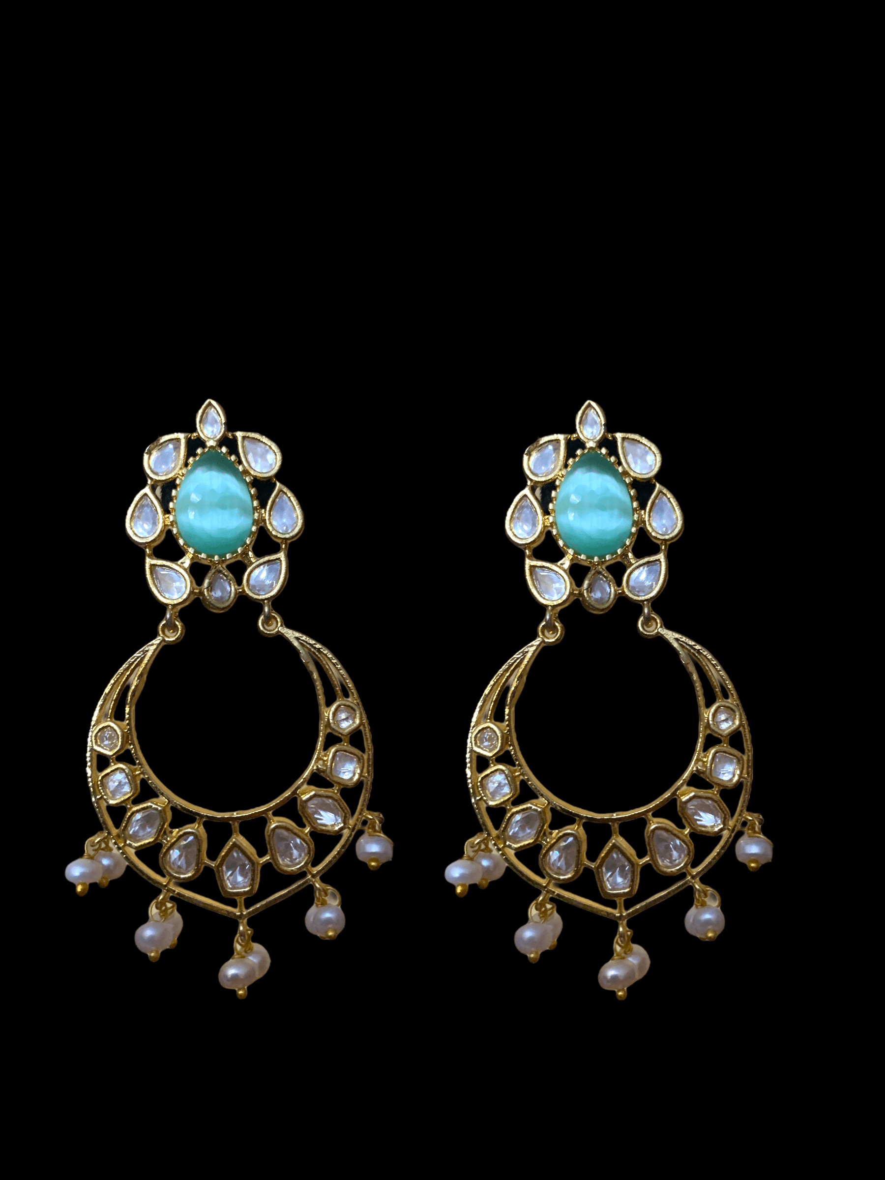 DER63 Evie cz earrings in fresh water pearls-  MINT GREEN ( READY TO SHIP)