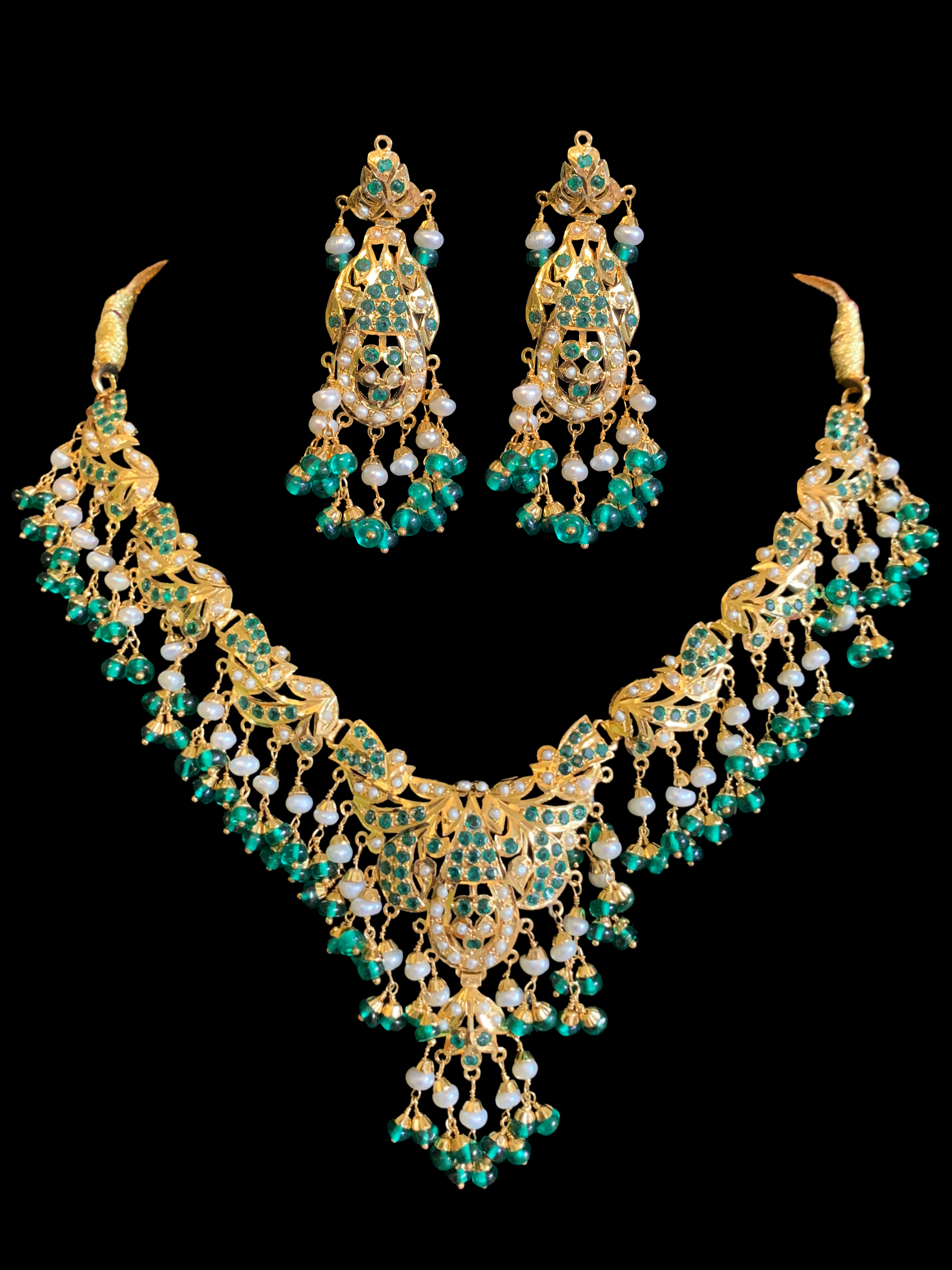FARISA gold plated silver necklace set in emerald ( SHIPS IN 5 WEEKS )
