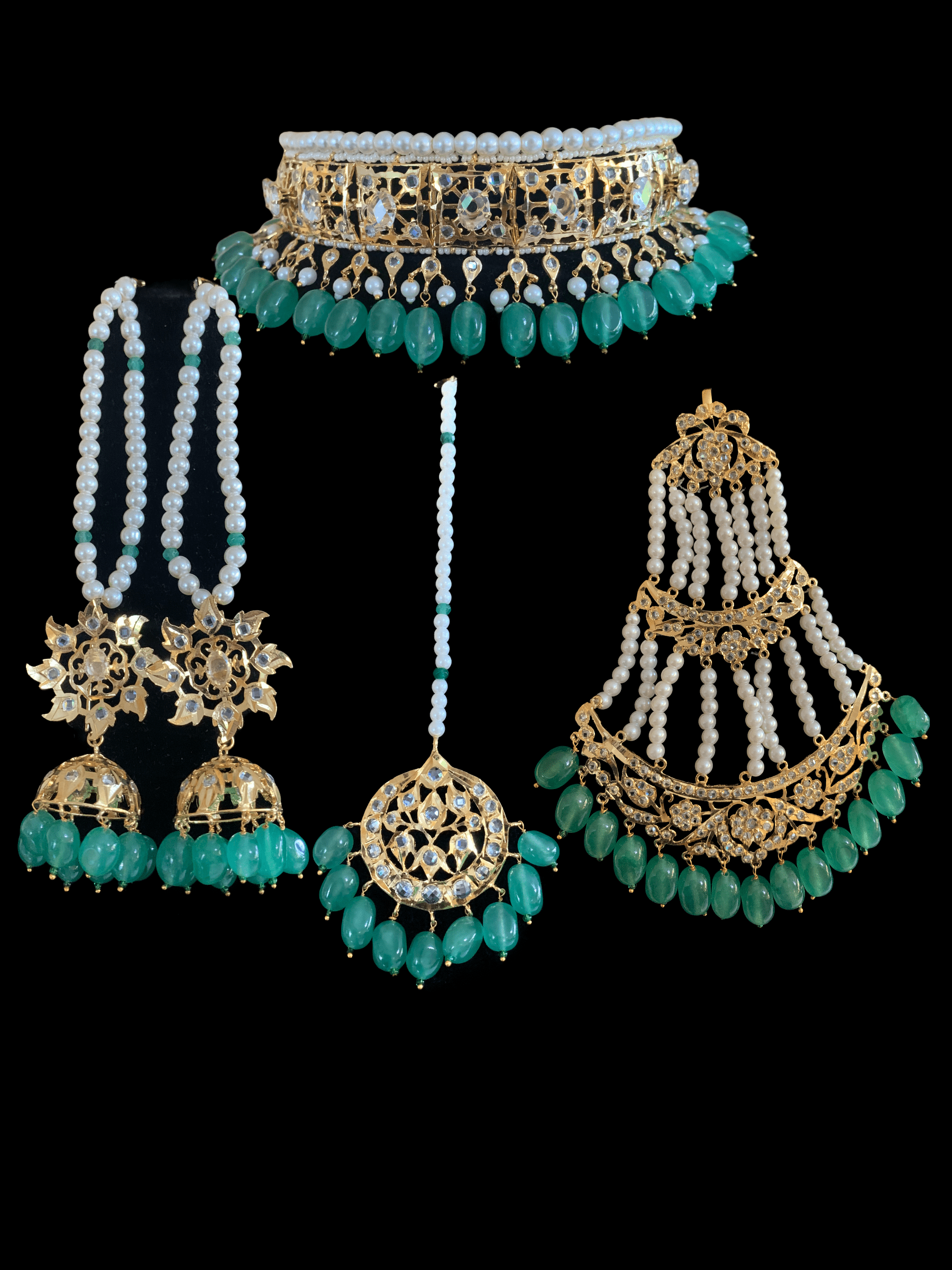 BR60 Insia Jadavi lacha bridal-set in light green beads  ( READY TO SHIP )