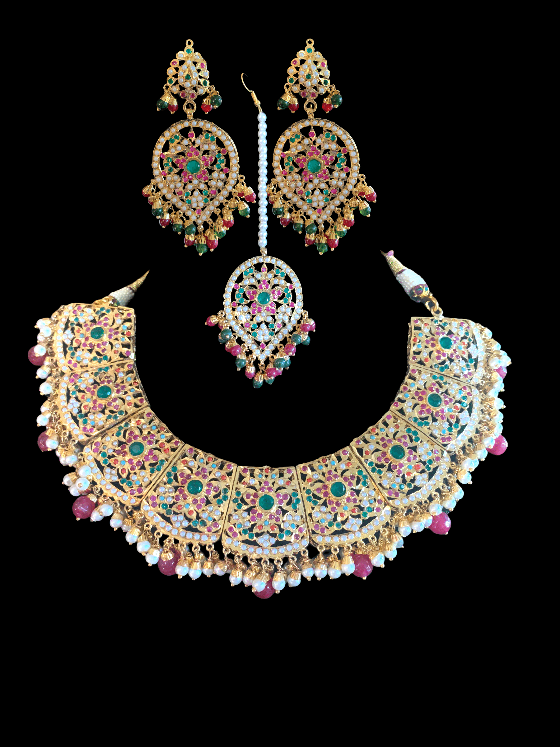 NS251   Chriselle necklace set in Navratan    ( SHIPS IN 4 WEEKS )