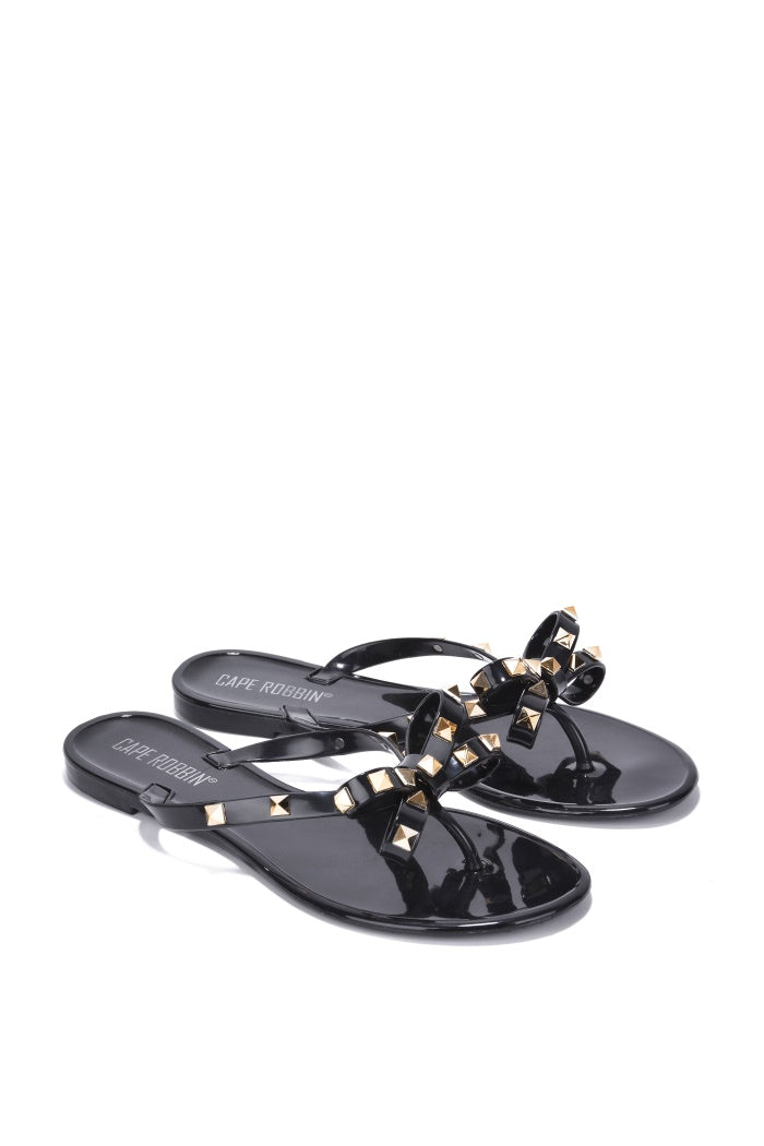 Thong Sandals: Christa -Black {Order 1/2 Size Larger}