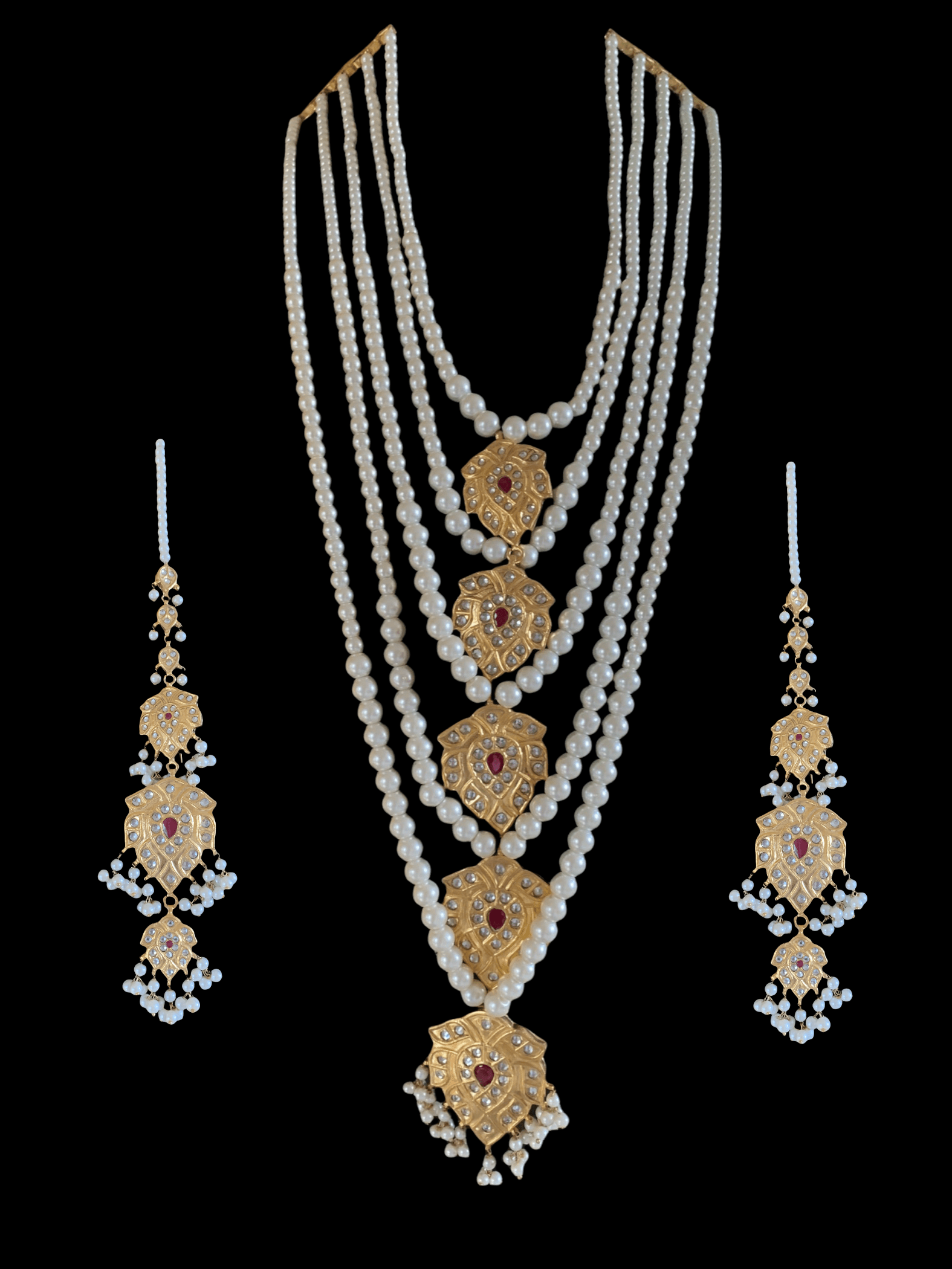 SAT20 Nimra 5 layer long kundan necklace with earrings ( READY TO SHIP )
