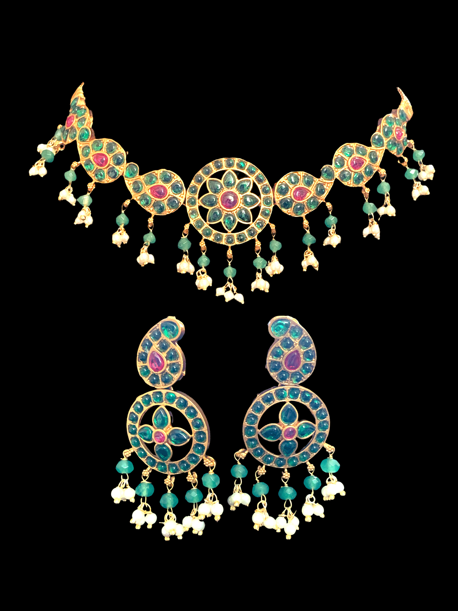 C74 ruby emerald  choker - green and ruby ( READY TO SHIP )