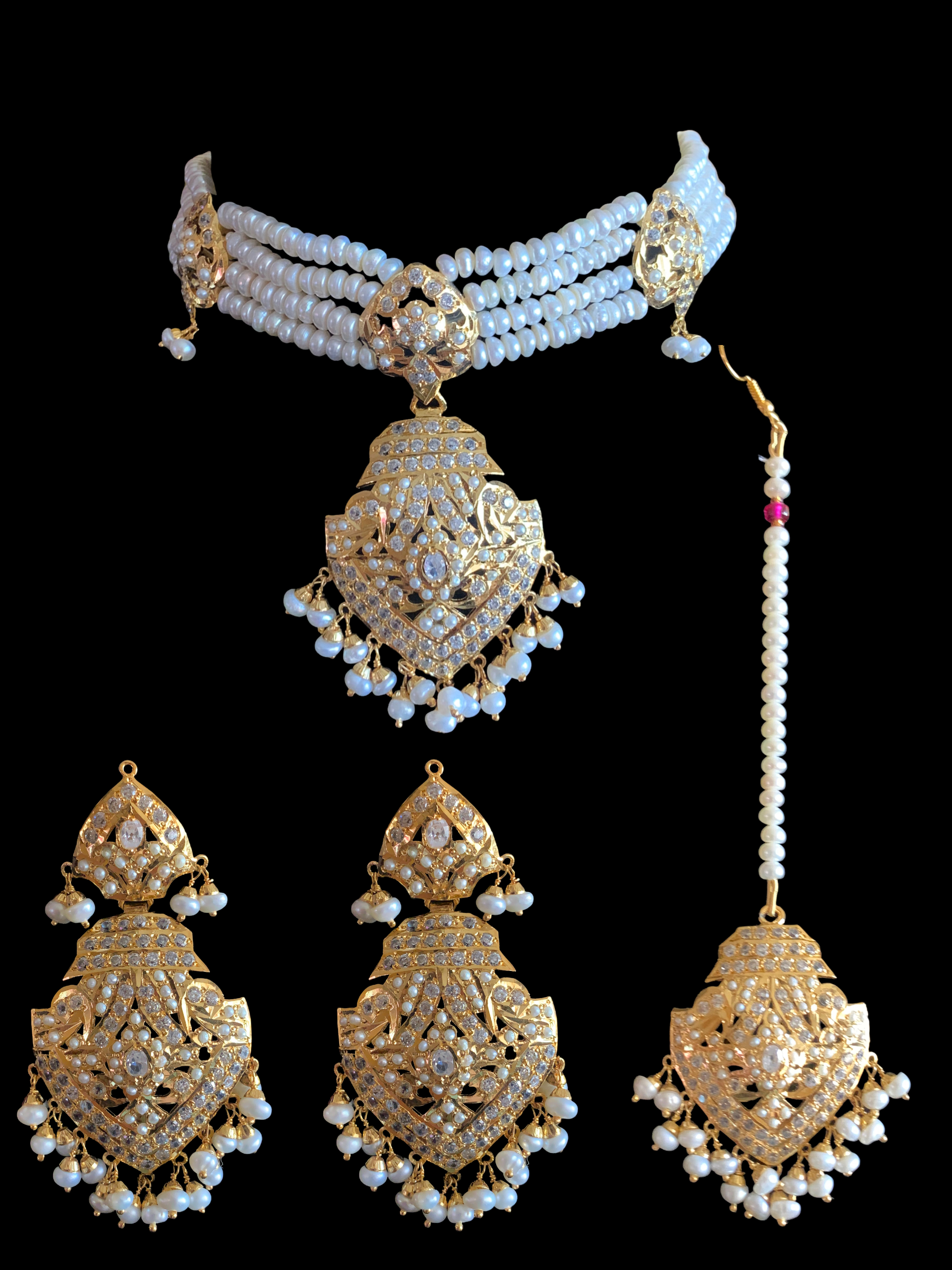 HAZEL gold plated silver choker set in fresh water pearls ( SHIPS IN 5 WEEKS )