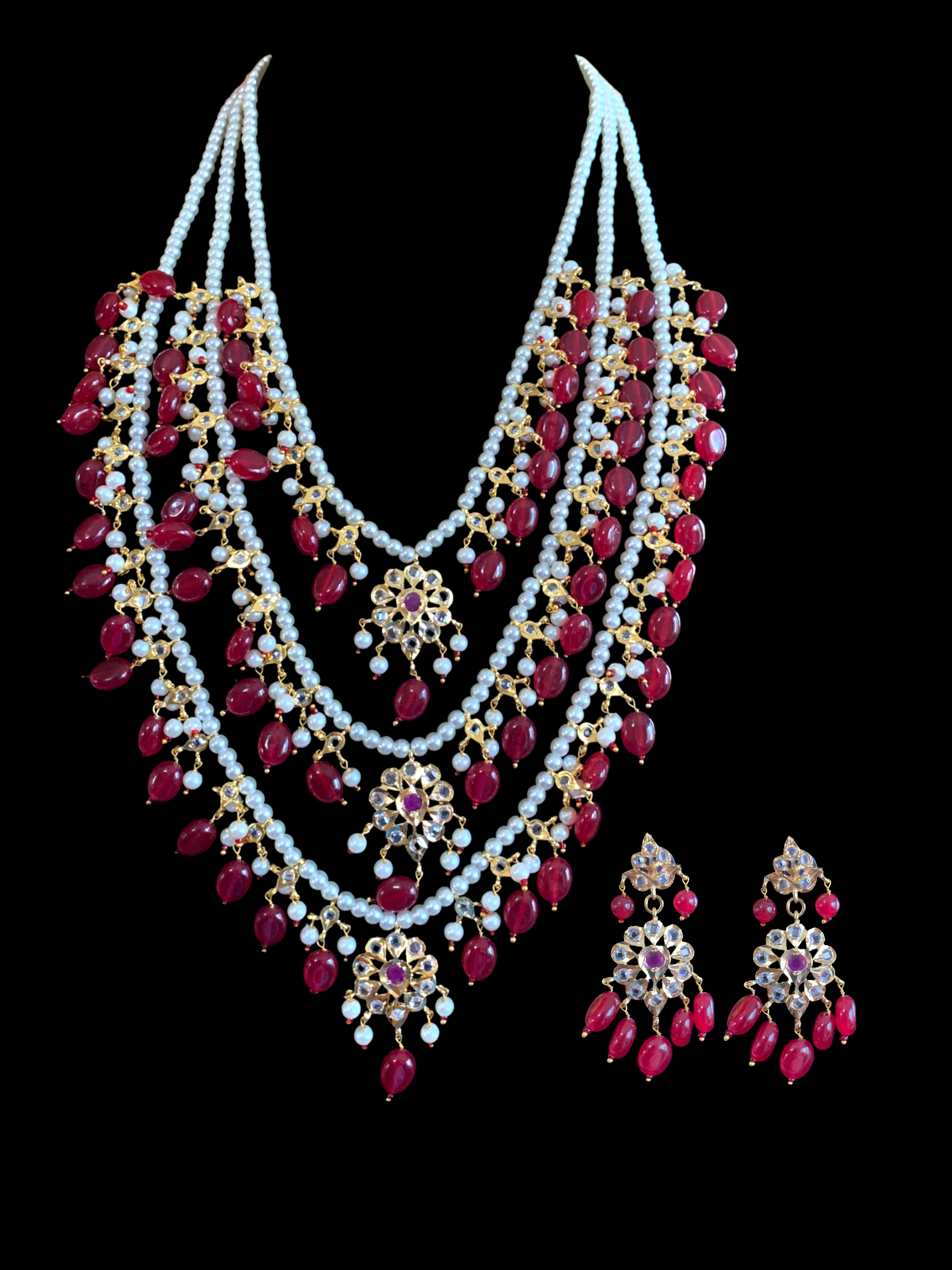 SAT68 Fiona three layer necklace set - ruby (SHIPS IN 3 WEEKS )