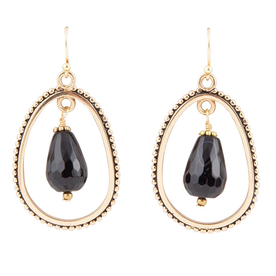 Inline Black Onyx Drop Golden Earrings