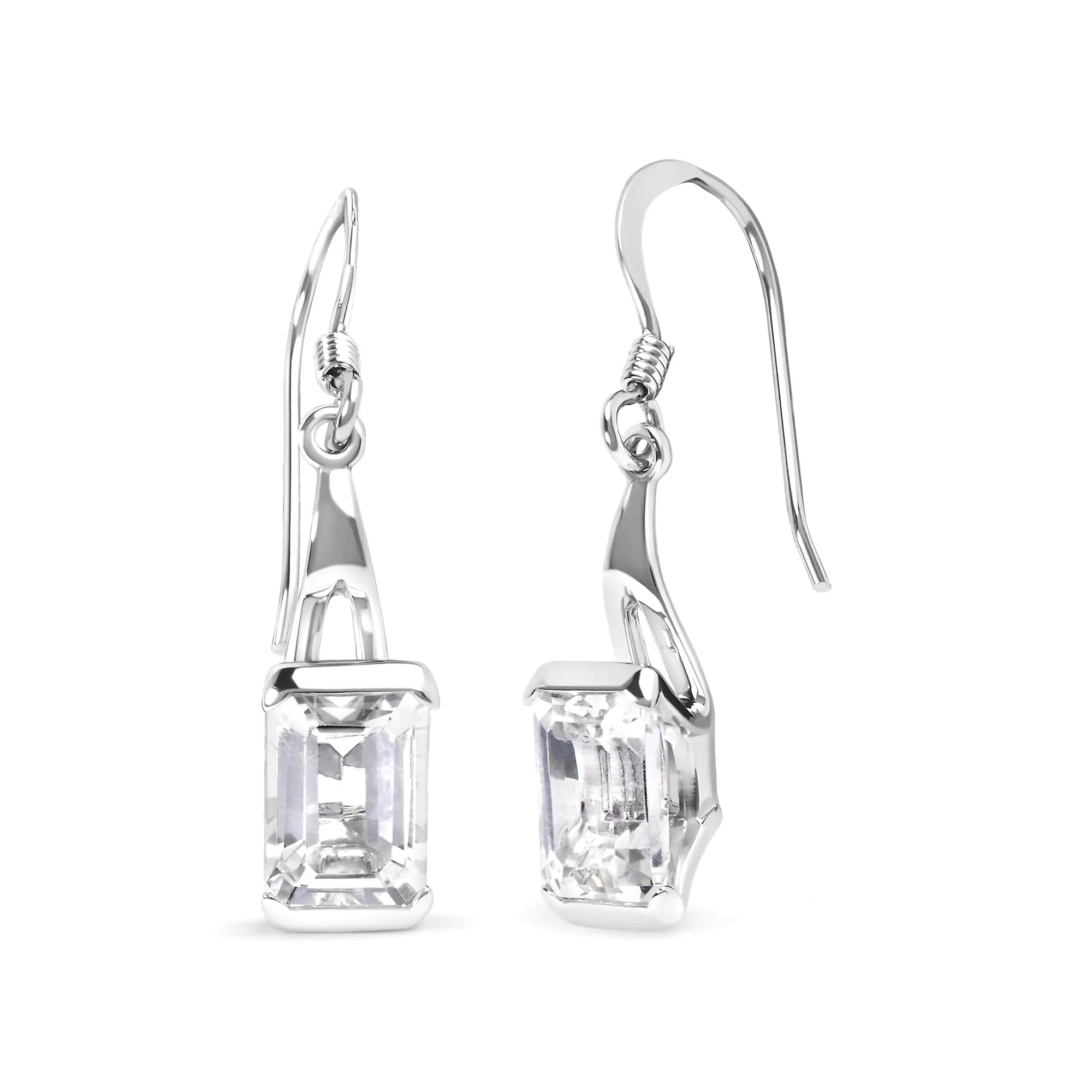 Style Loft Collection Emerald Cut White Topaz .925 Sterling Silver 3.0 Ctw Solitaire Dangle Earring - AAA Quality