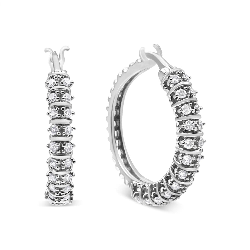 Style Loft Collection Semi Eternity Hoop 10K White Gold 1/2 Ctw Lab Grown Round Diamond 2 Row Earrings (G-H Color, SI1-SI2 Clarity)