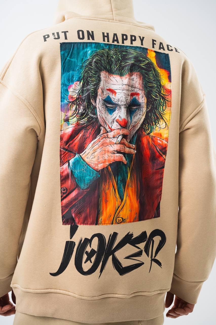 Oversize &#39;Joker&#39; Graphic Hoodie - &#39;Put on a Happy Face&#39; Streetwear Sweatshirt