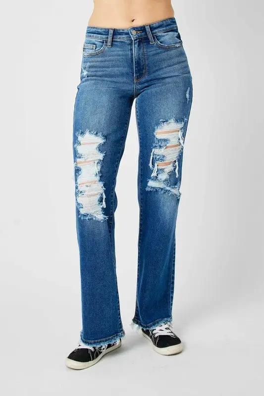 Judy Blue Jeans + Women&amp;#39;s Mid Rise + Everyday Wear + Denim Jeans + Distressed &amp;amp; Raw Hem