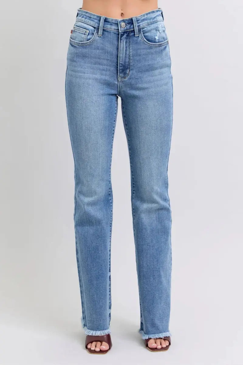 Trendsi Judy Blue Jeans Women&amp;#39;s High Rise Bootcut Raw Hem Denim USA Shipped