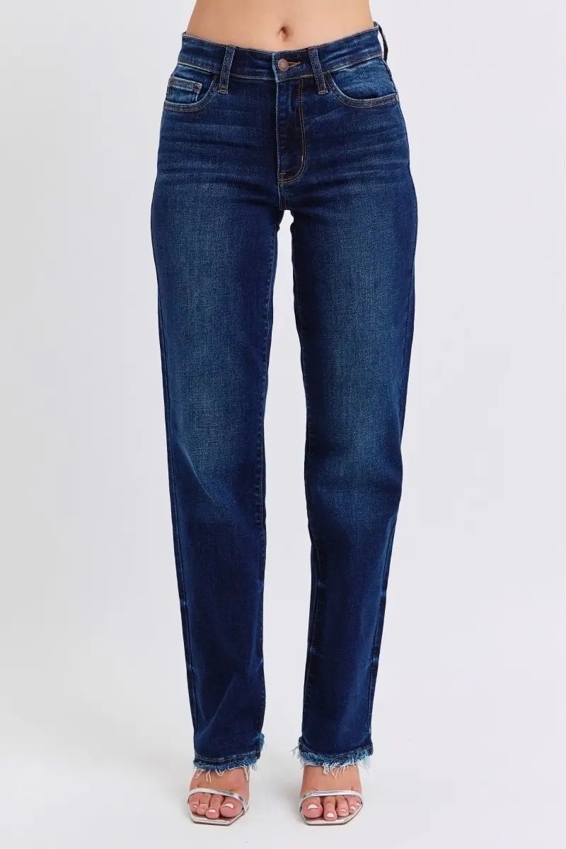 Judy Blue Jeans Women&amp;#39;s Everyday Raw Hem Straight Leg Denim Comfort Stretch