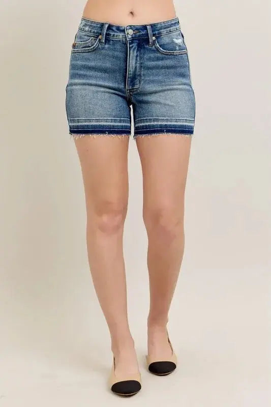 Judy Blue Vintage Wash Women&amp;#39;s Shorts Everyday Denim Shorts Tummy Control, Release Hem