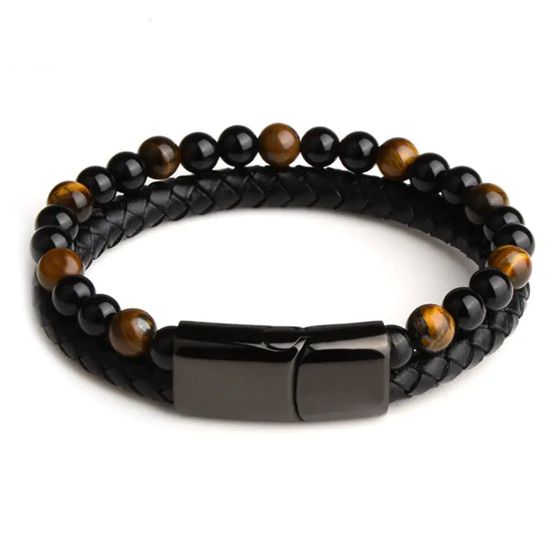 Style Loft Collection Natural Agate Stone Braided Leather Bracelet