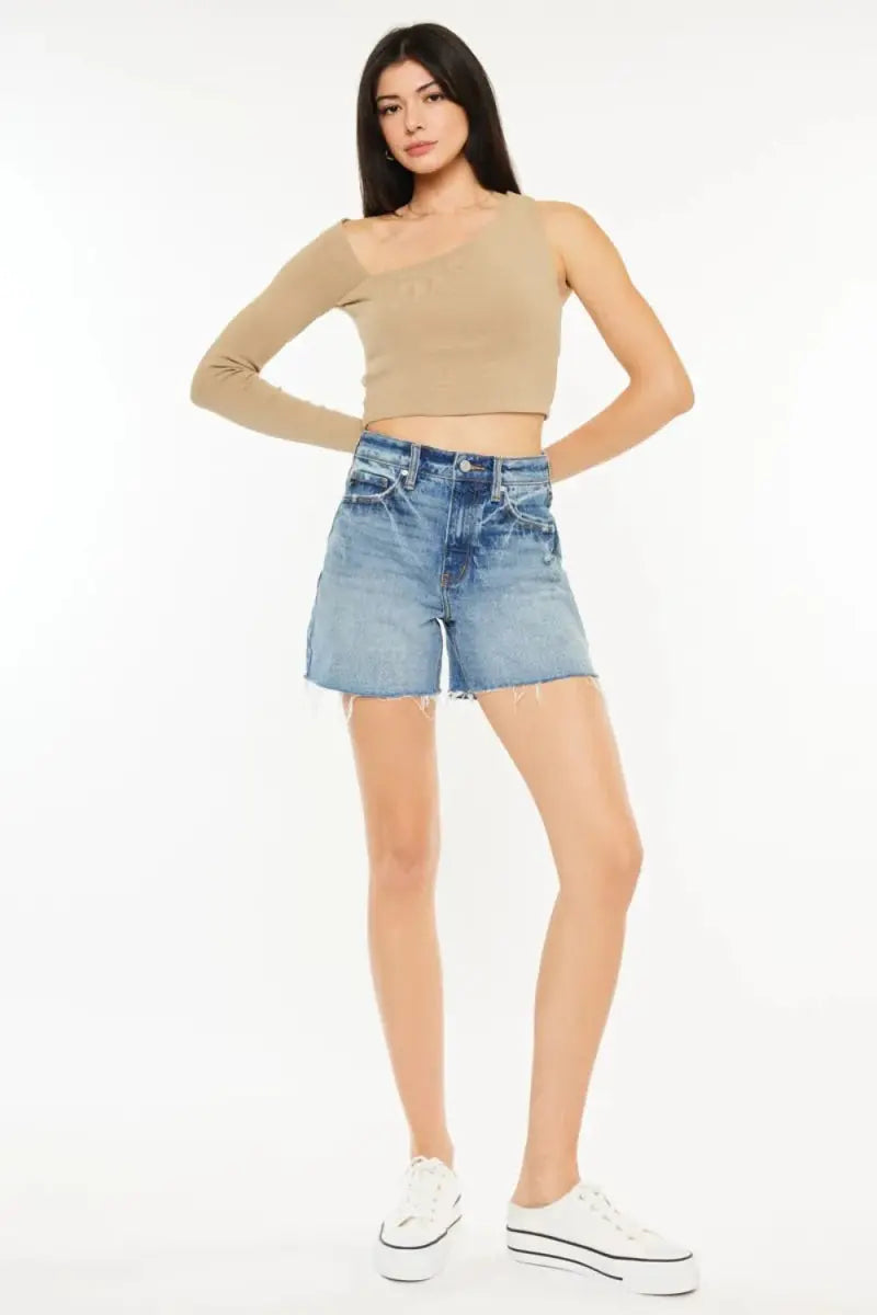 Trendsi Denim Shorts Women&amp;#39;s Casual High Waist Raw Hem Jean Shorts - USA Ship