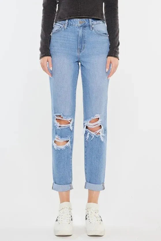Kancan High Rise Distressed Mom Jeans for Trendy Style