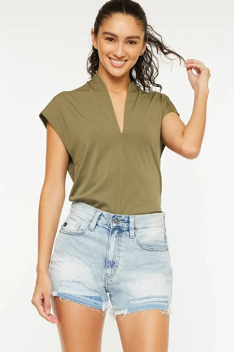 Kancan High Rise Raw Hem Denim Shorts for Women