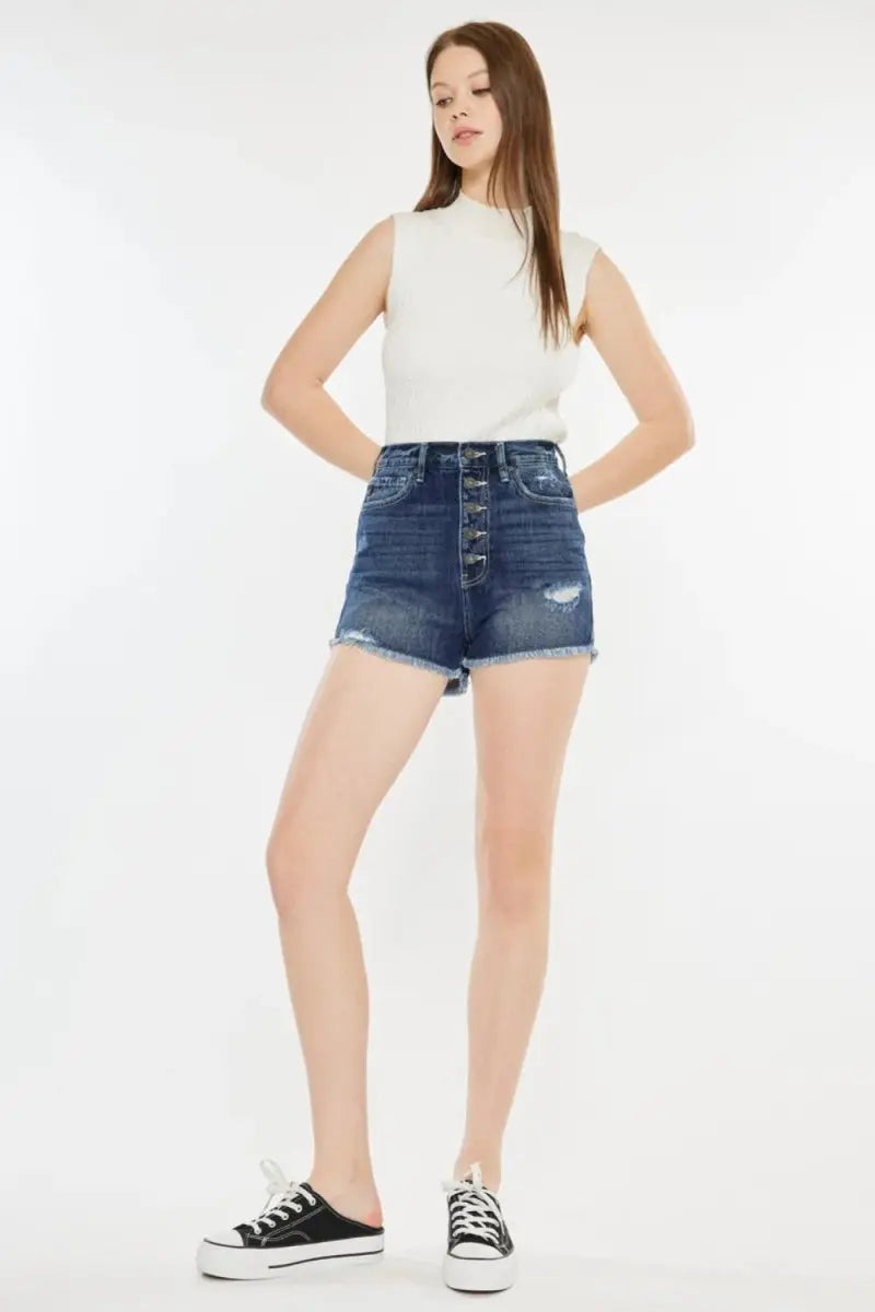 Denim Shorts Women&amp;#39;s Casual Raw Hem Button Fly Shorts USA Shipped