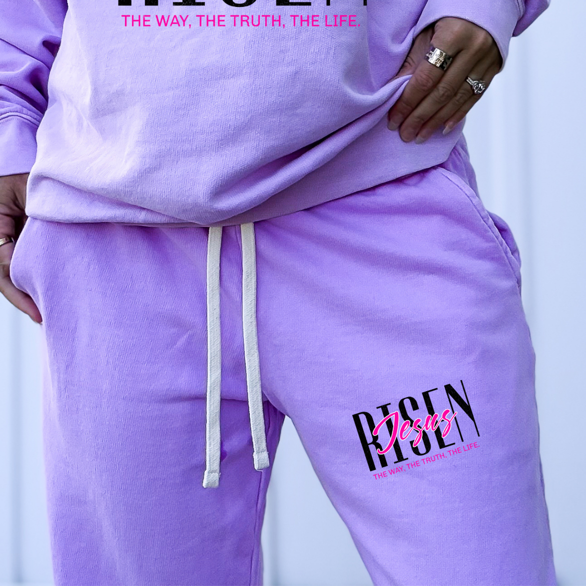 Kendall&amp;#39;s Collection He is risen | Comfort Colors Bottoms Sweat pants Or Shorts| Inspirational Faith Shirts | Stylish Religious Apparel