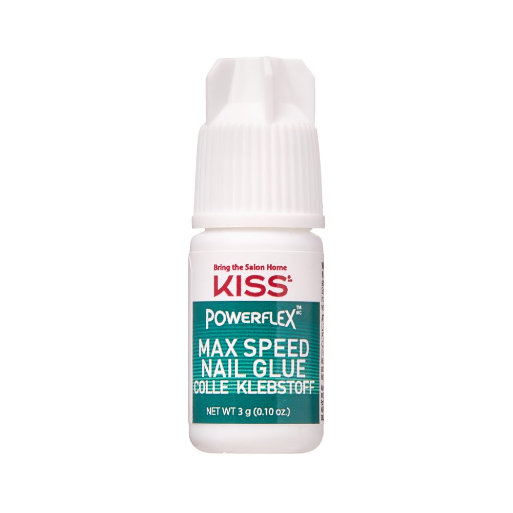 KISS PowerFlex Maximum Speed Nail Glue for Press On Nails, Super Strength Flex Formula Nail Adhesive, Includes One Bottle 3g (0.10 oz.) with Twist-Off Cap &amp;amp; Nozzle Tip Squeeze Applicator