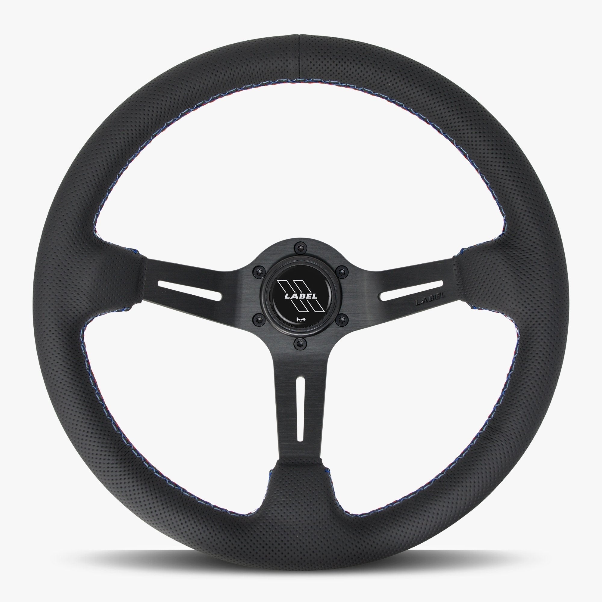 The Le Mans | Black Perforated Leather | Black Spoke | RED Stitch