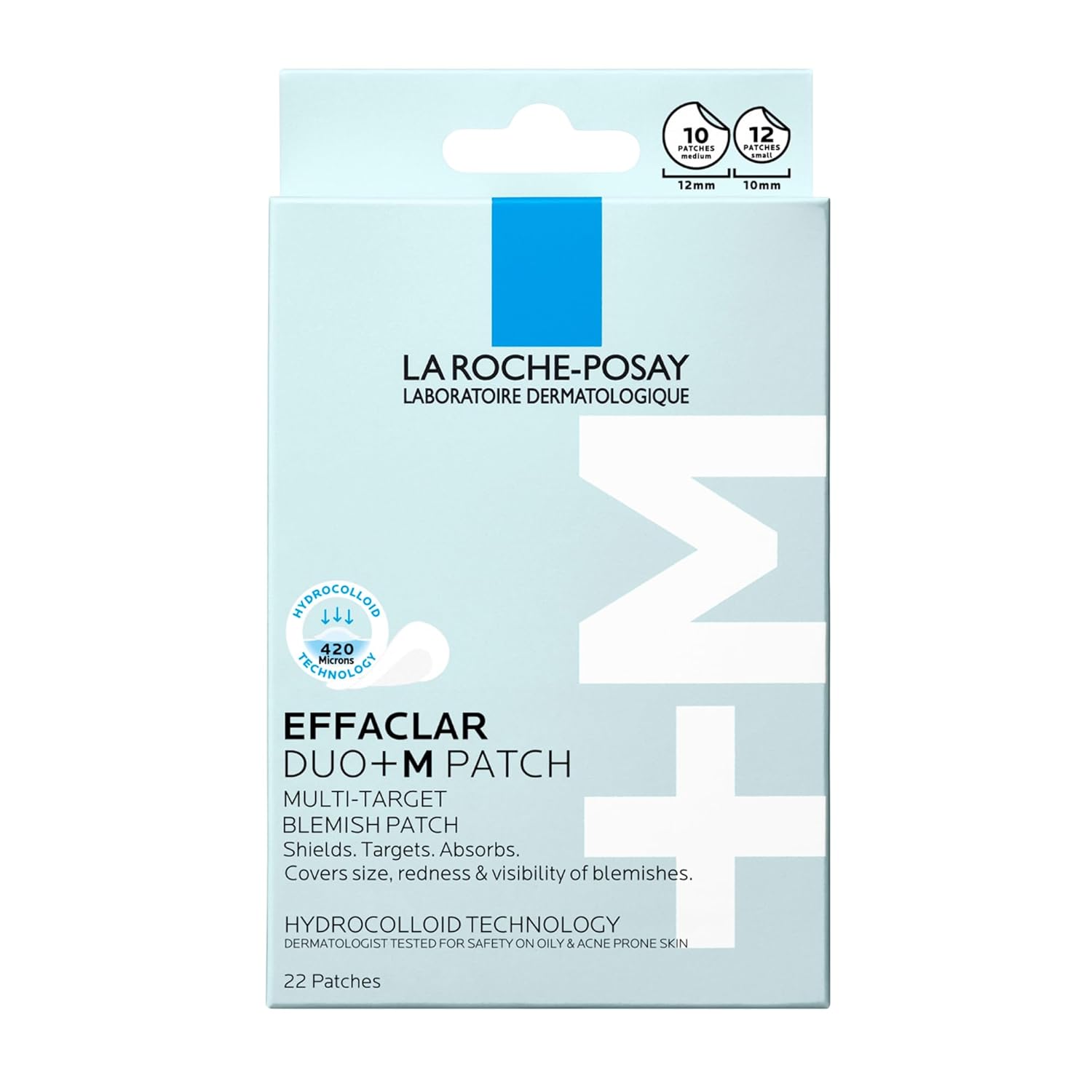La Roche-Posay Effaclar Multi-Target Blemish Patches, Hydrocolloid Pimple Patches For Face Shields, Targets &amp;amp; Absorbs, Suitable Under Makeup, 22 Patches, 12 Small Size &amp;amp; 10 Medium Size