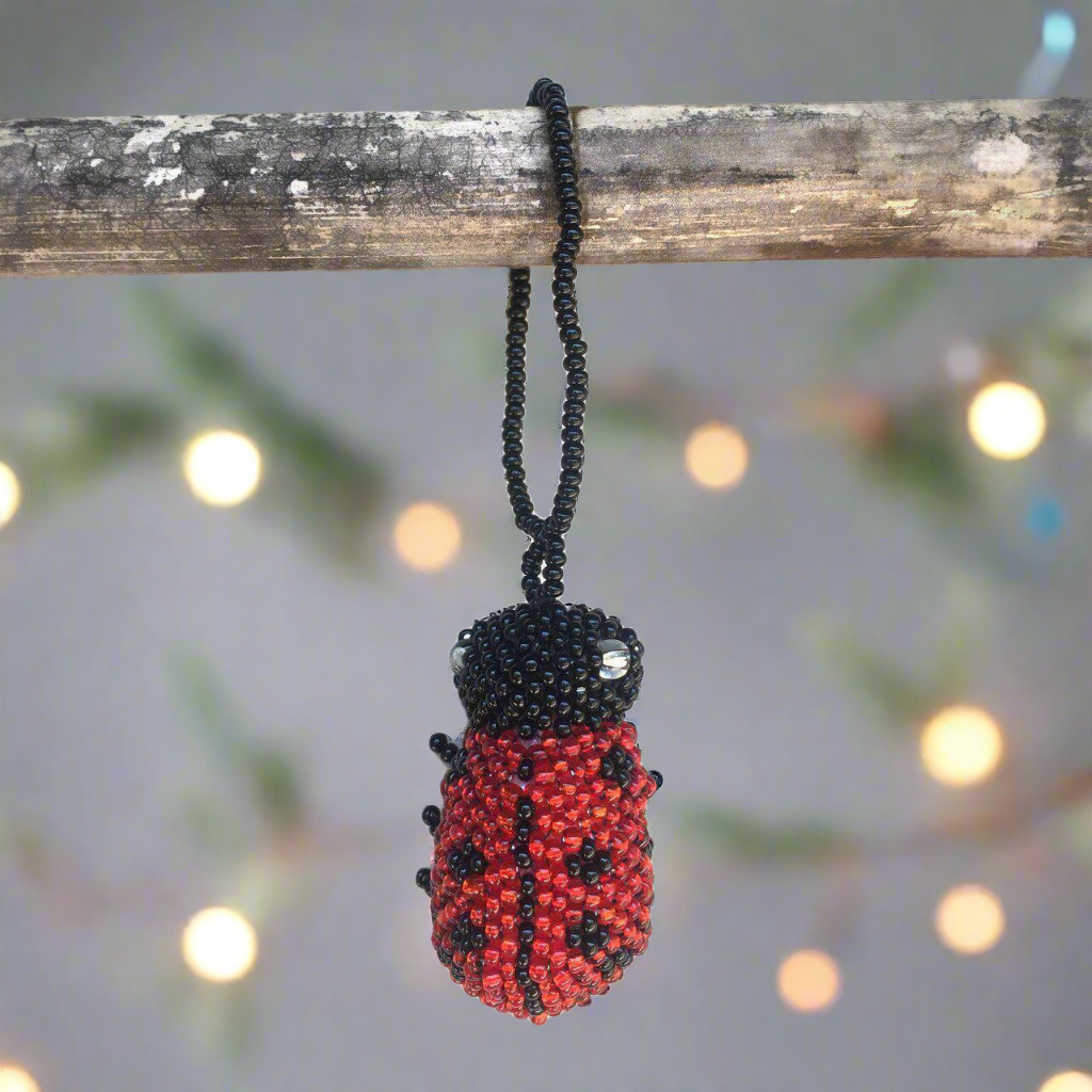Lady Bug Seed Bead Handcrafted Artisan Made Ornament - Guatemala