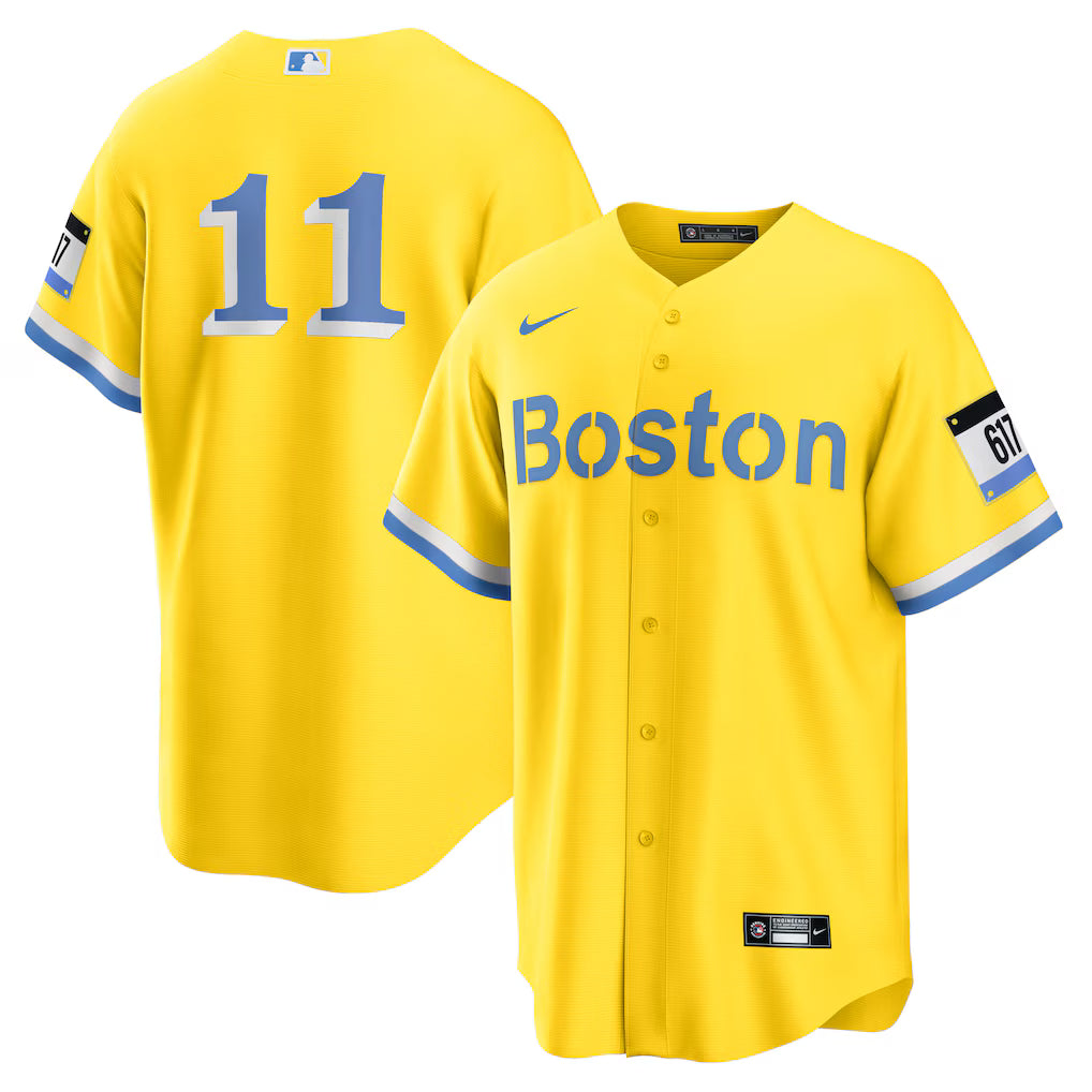 Men&amp;#39;s Boston Red Sox Rafael Devers Nike Gold/Light Blue City Connect Replica Player Jersey