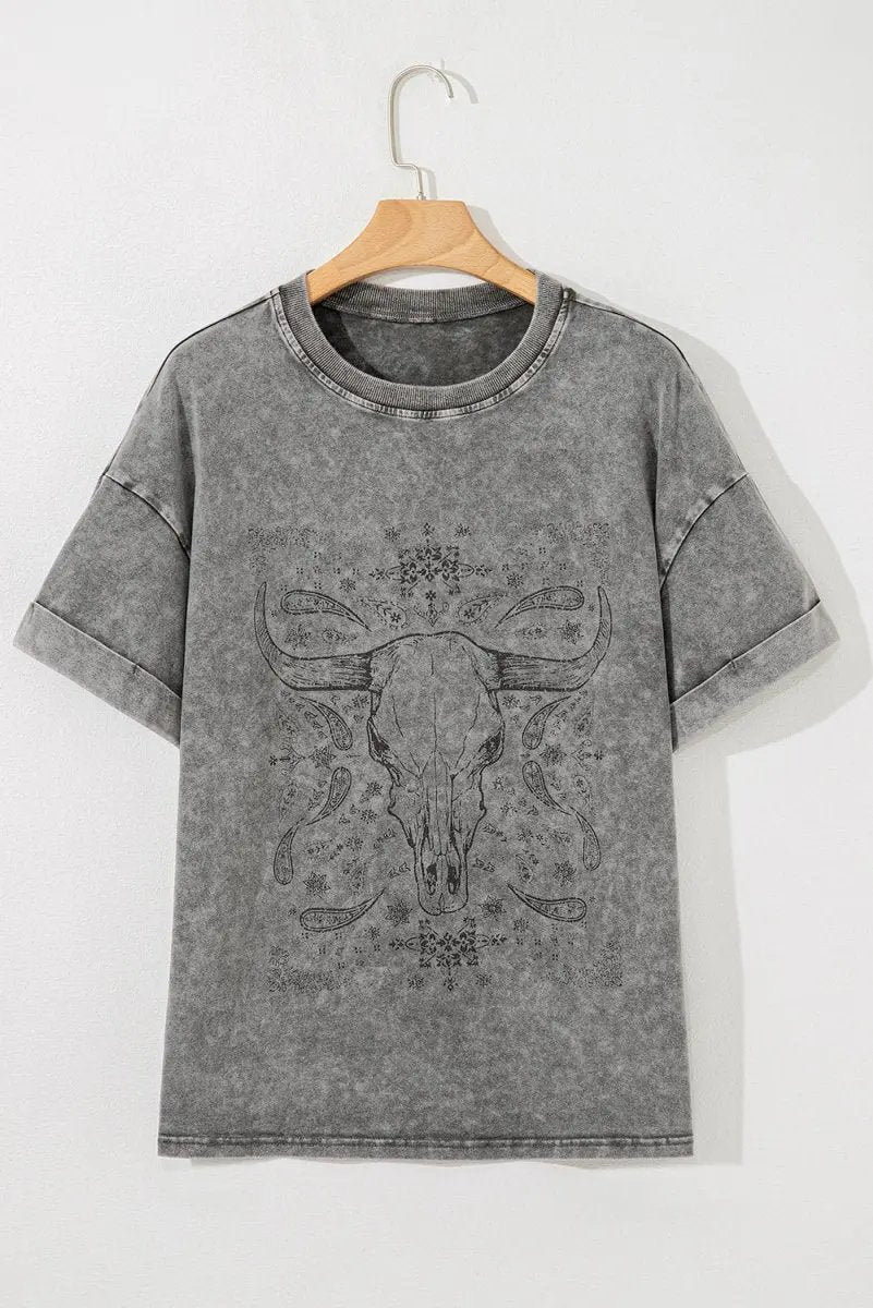 Love Salve Grey Steer Tee Unisex Daily Wear Graphic T-Shirt Soft &amp;amp; Comfy