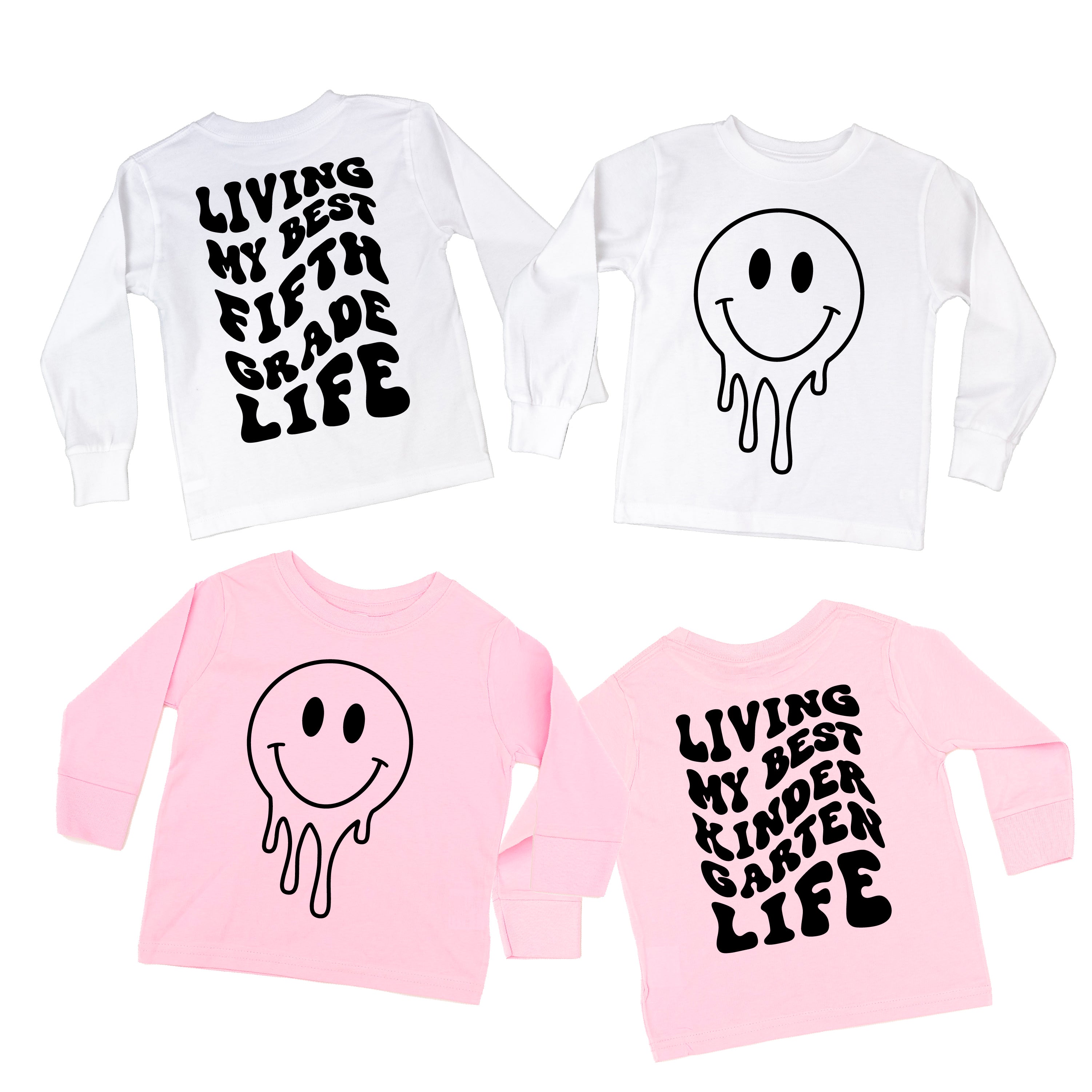 Living My Best (Choose Your Grade) Life - Melty Smiley (f &amp; b) - Child Long Sleeve Tee
